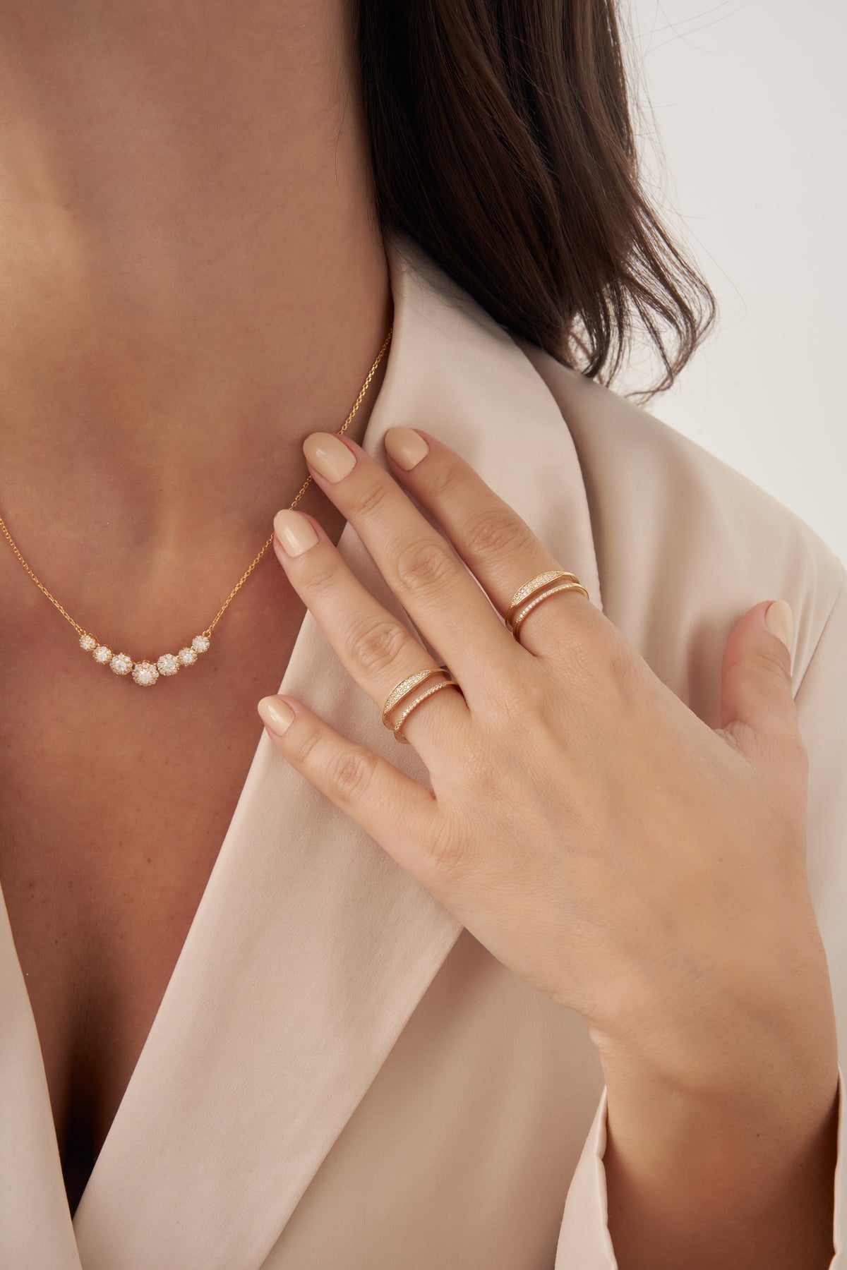 Gold Floral Necklace with Cubic Zirconia