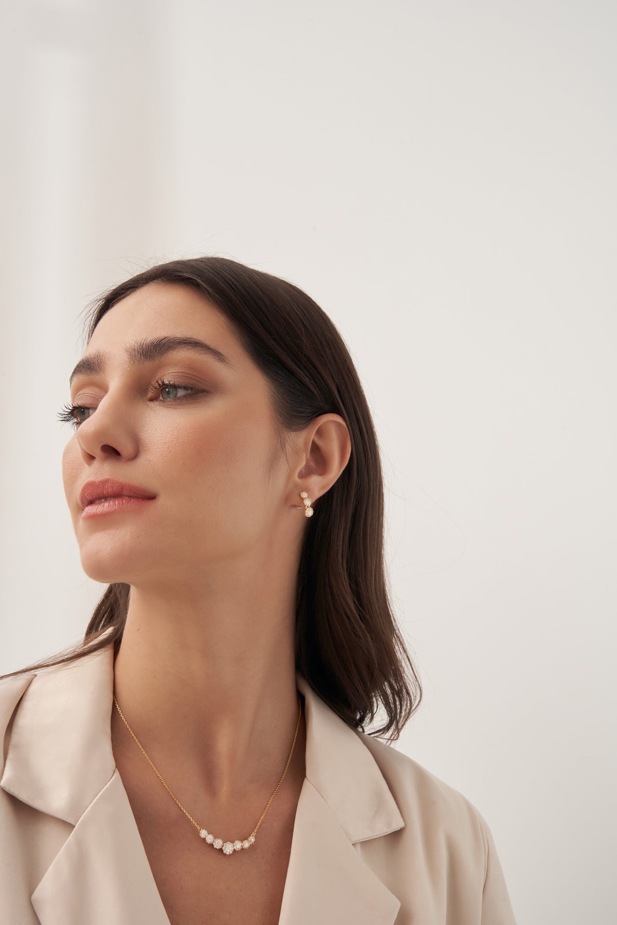 Gold Floral Necklace with Cubic Zirconia