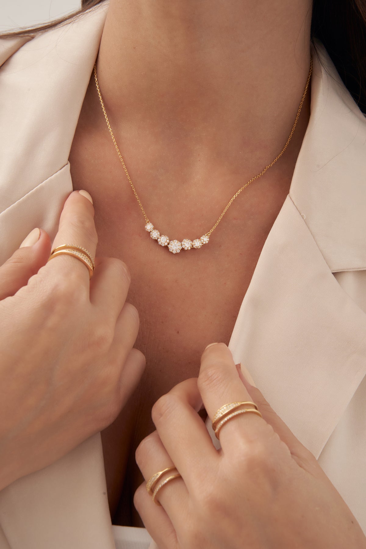 Gold Floral Necklace with Cubic Zirconia