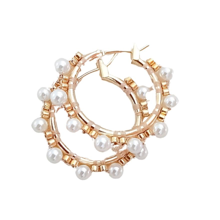 JEANNIERICHARD - Pearl Gold Mini Hoops, buy at DOORS NYC