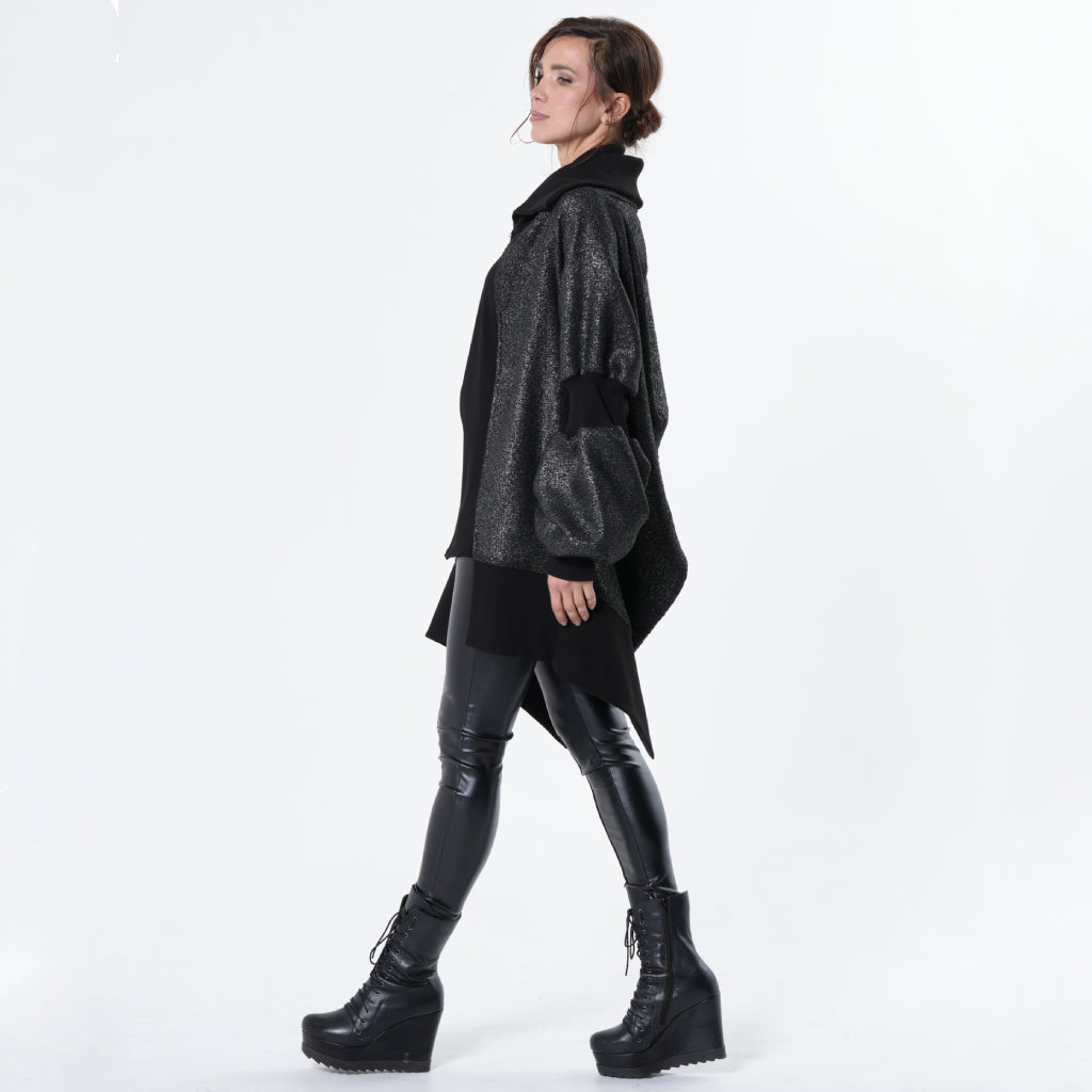 Extravagant Asymmetrical Metallic Cardigan