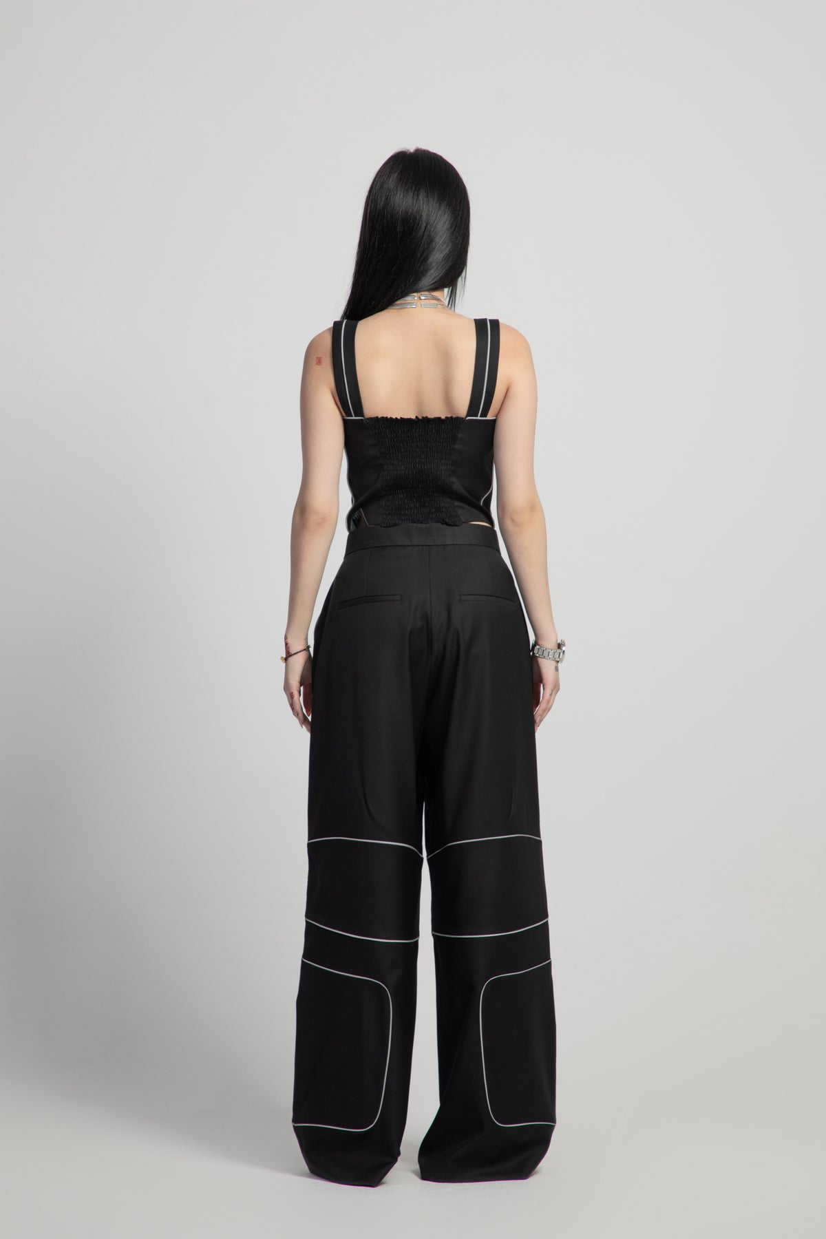 FLARED REFLECTIVE PANTS back, black, VICTOURRIAHZ
