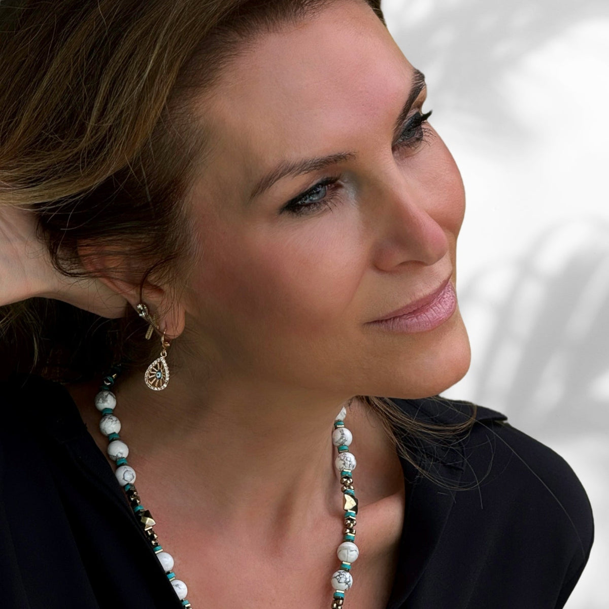 Handmade earrings with CZ diamonds and blue enamel, 18K gold-plated