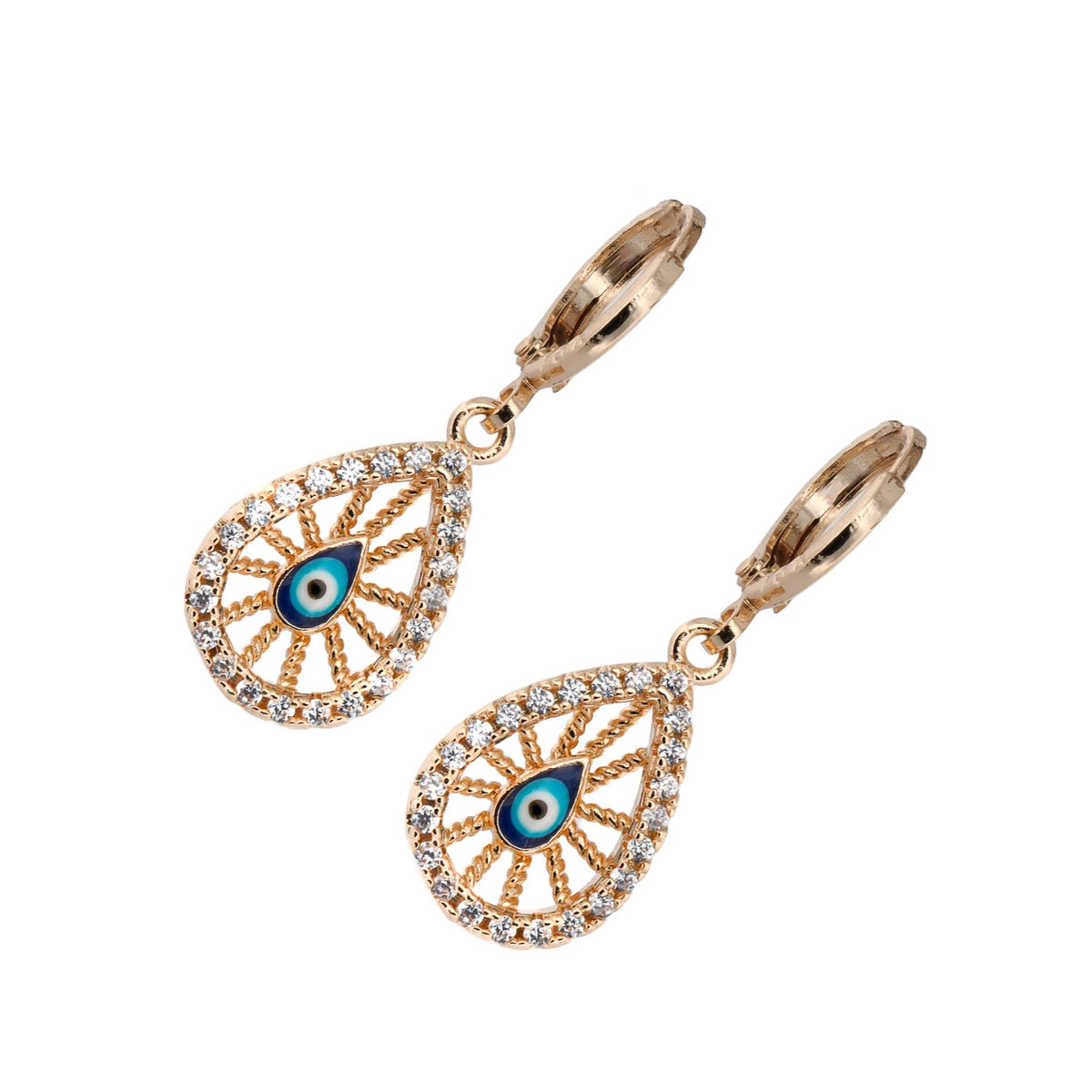 Dazzling 18K gold earrings with filigree evil eye and diamond accents