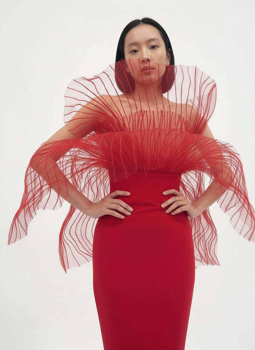 Red Marmaid Structured Gown