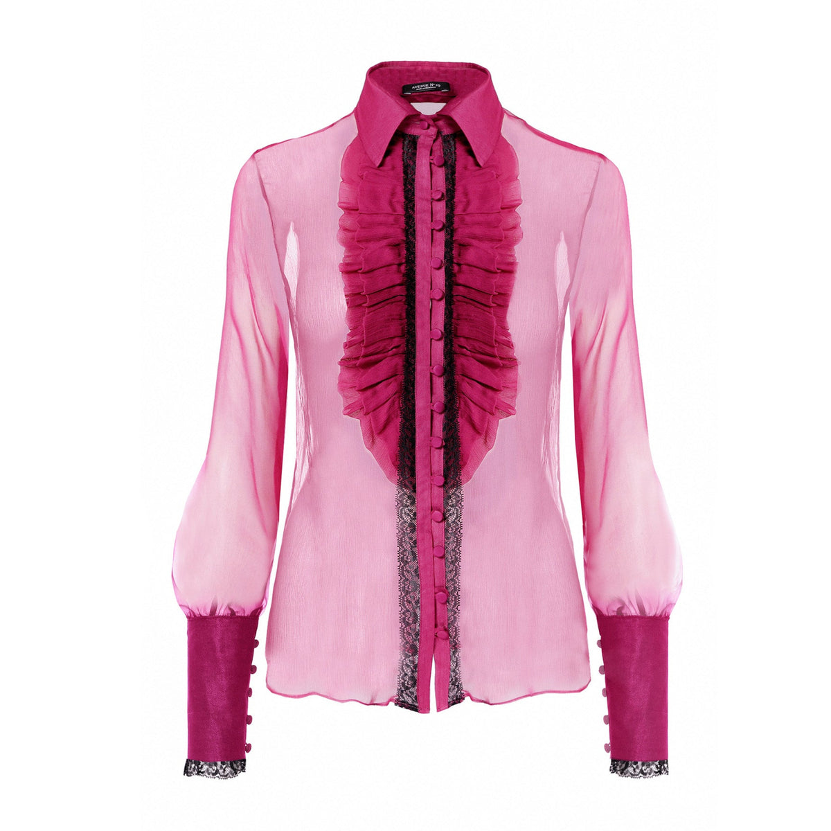  Fuchsia Ruffle Silk Shirt 