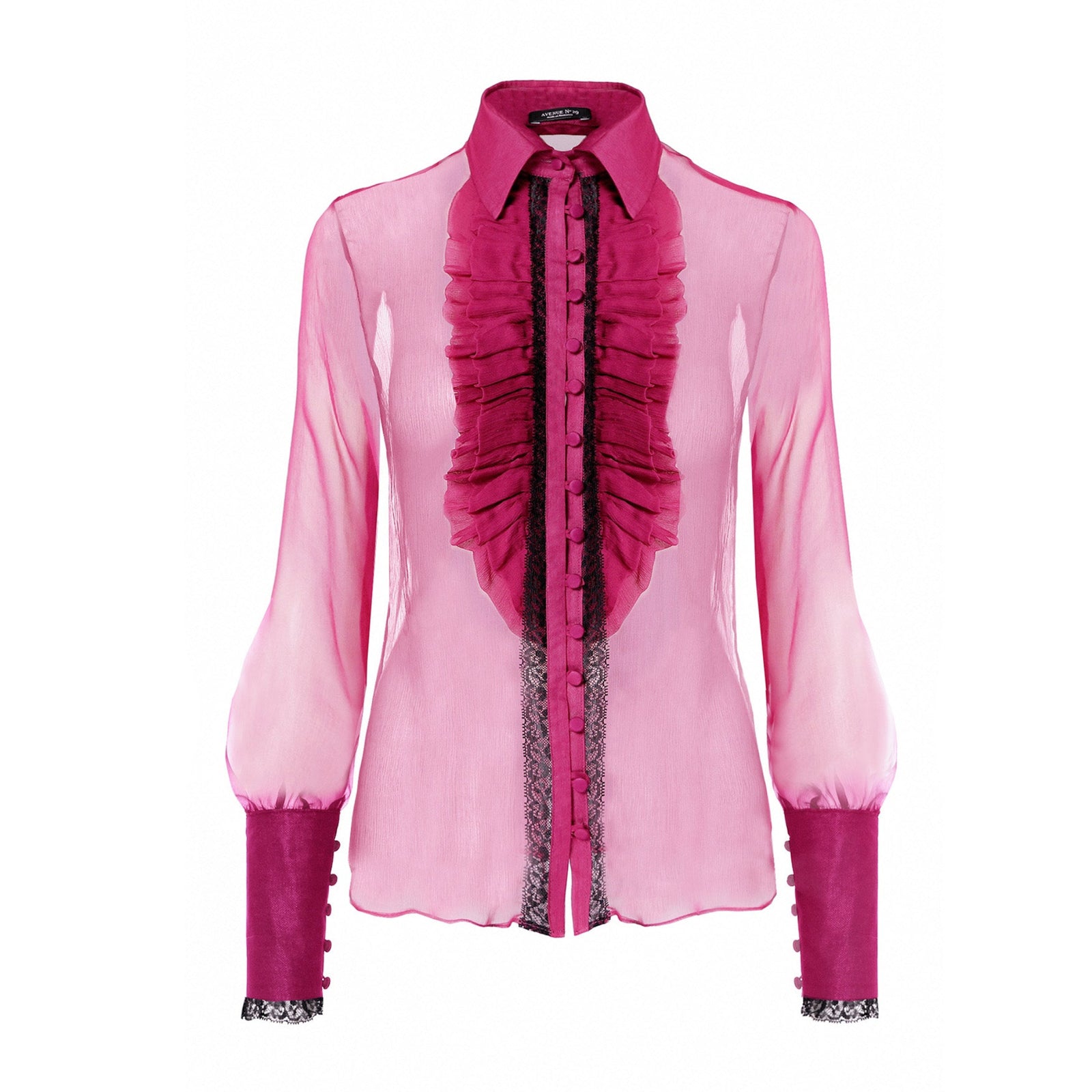  Fuchsia Ruffle Silk Shirt 