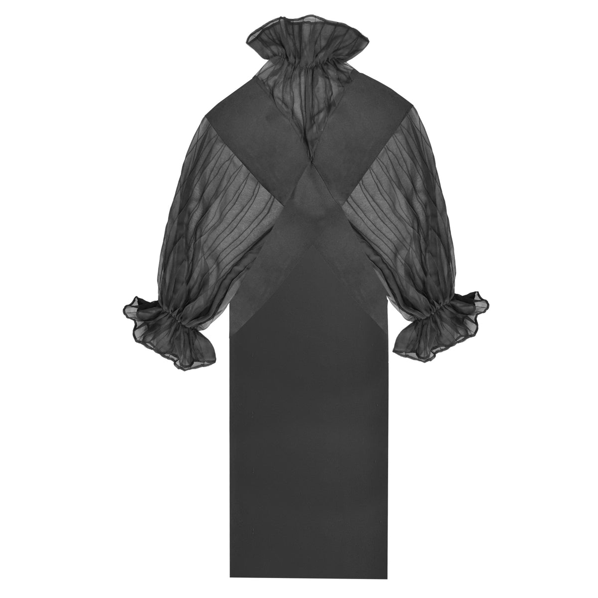 midi black dress with sheer sleeves Shiny Long flattering piece is defined by contrasting sheer mesh sleeves and back Cali Chic Women Dress Black