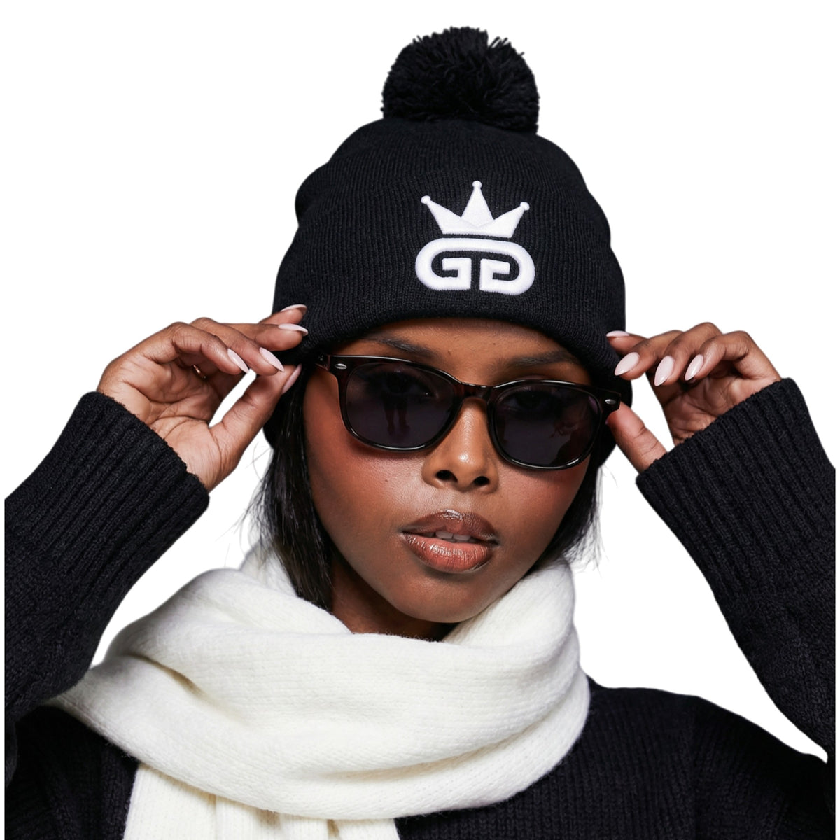 Black Beanie with White Woven Logo
