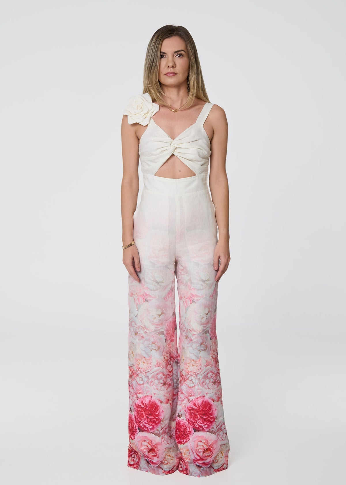 Floral Linen Wide-Leg Jumpsuit