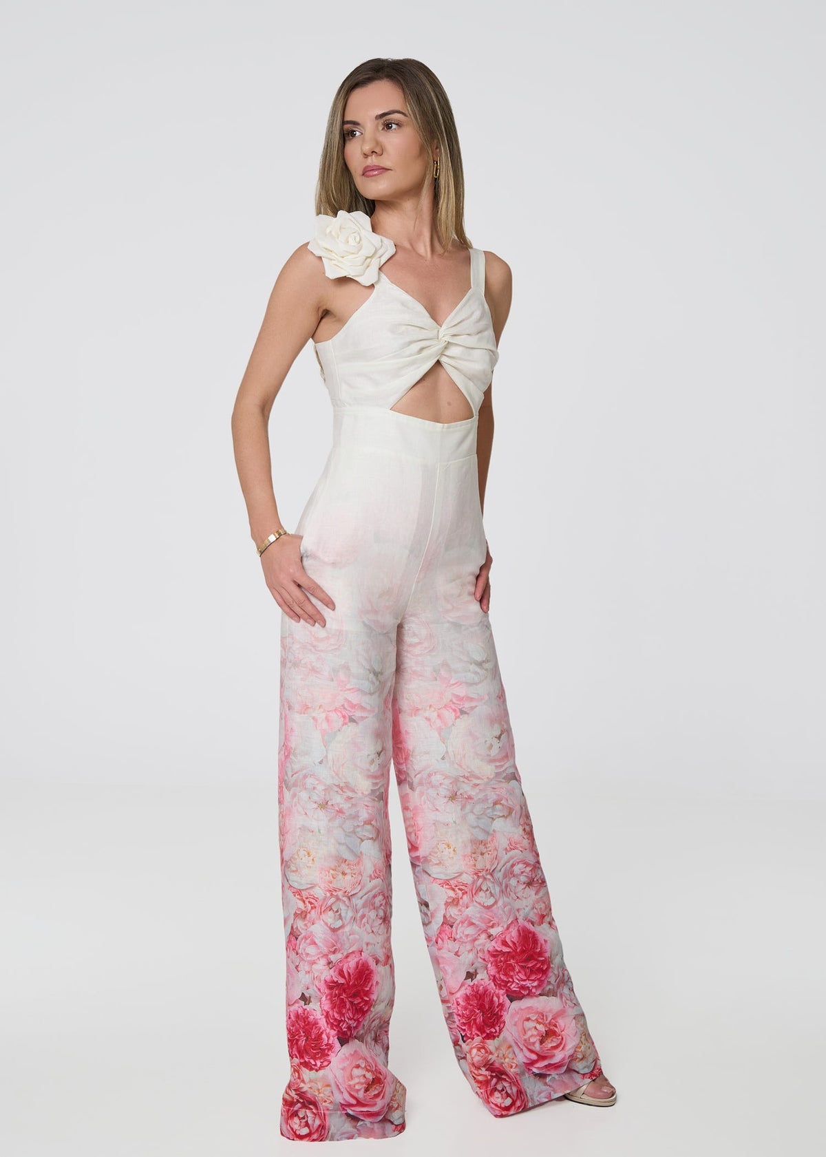 Floral Linen Wide-Leg Jumpsuit