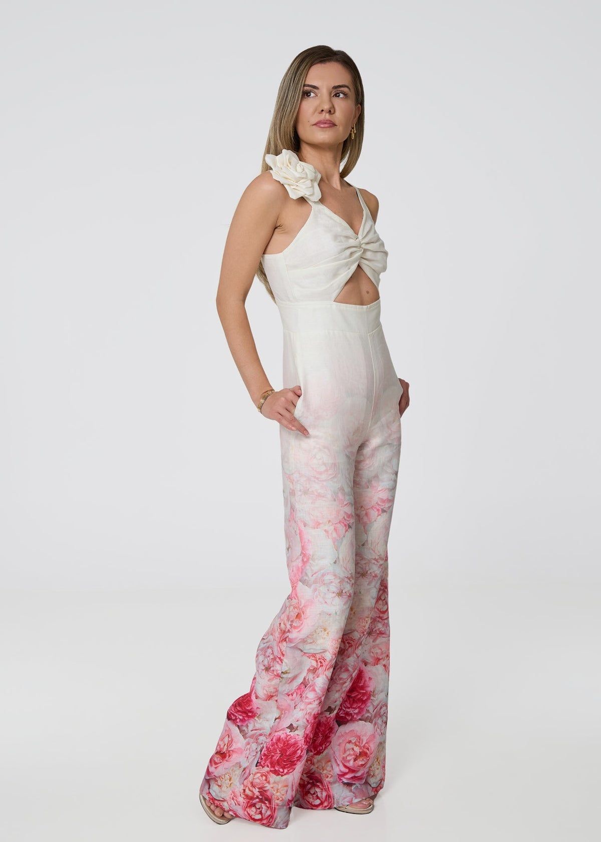 Floral Linen Wide-Leg Jumpsuit