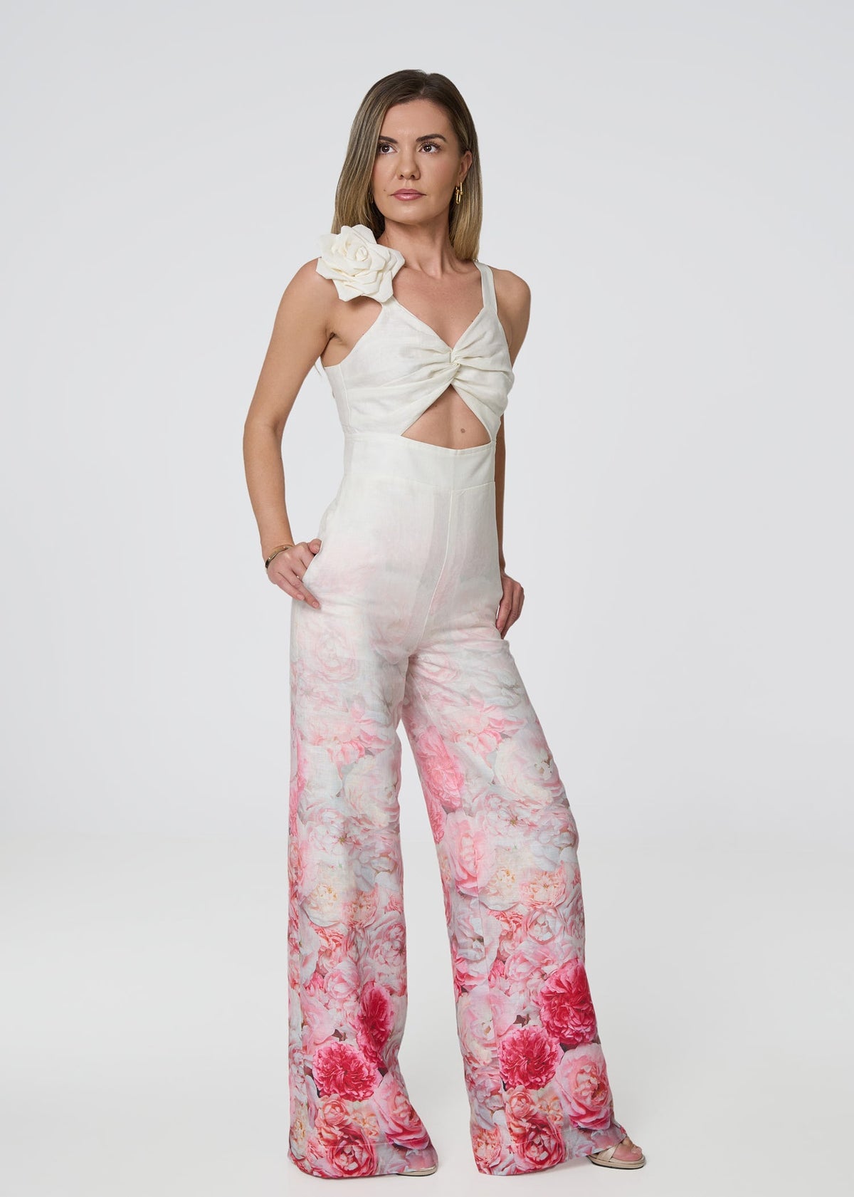 Floral Linen Wide-Leg Jumpsuit