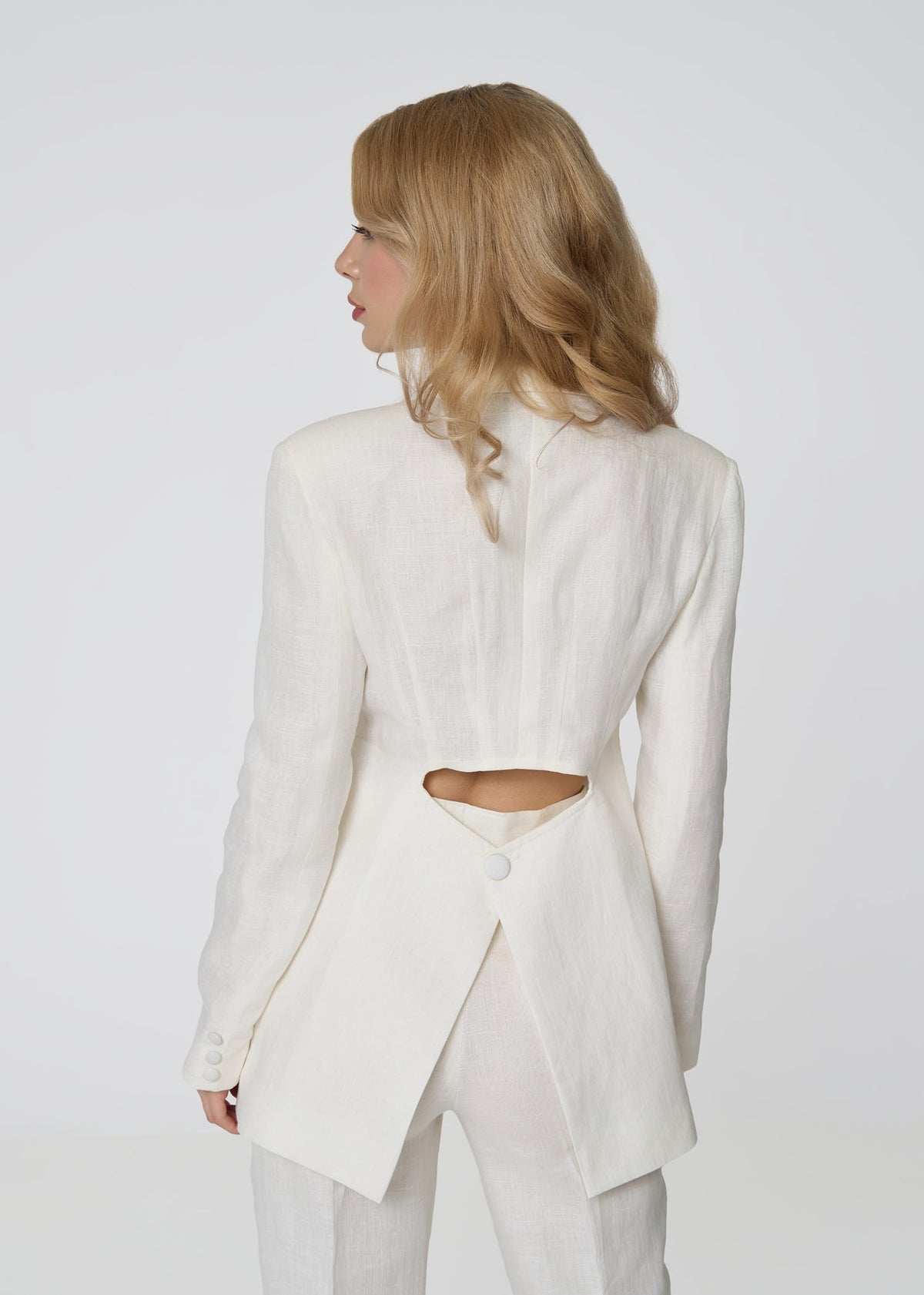 Ivory Linen Tailored Suit with Cut-Out Back
