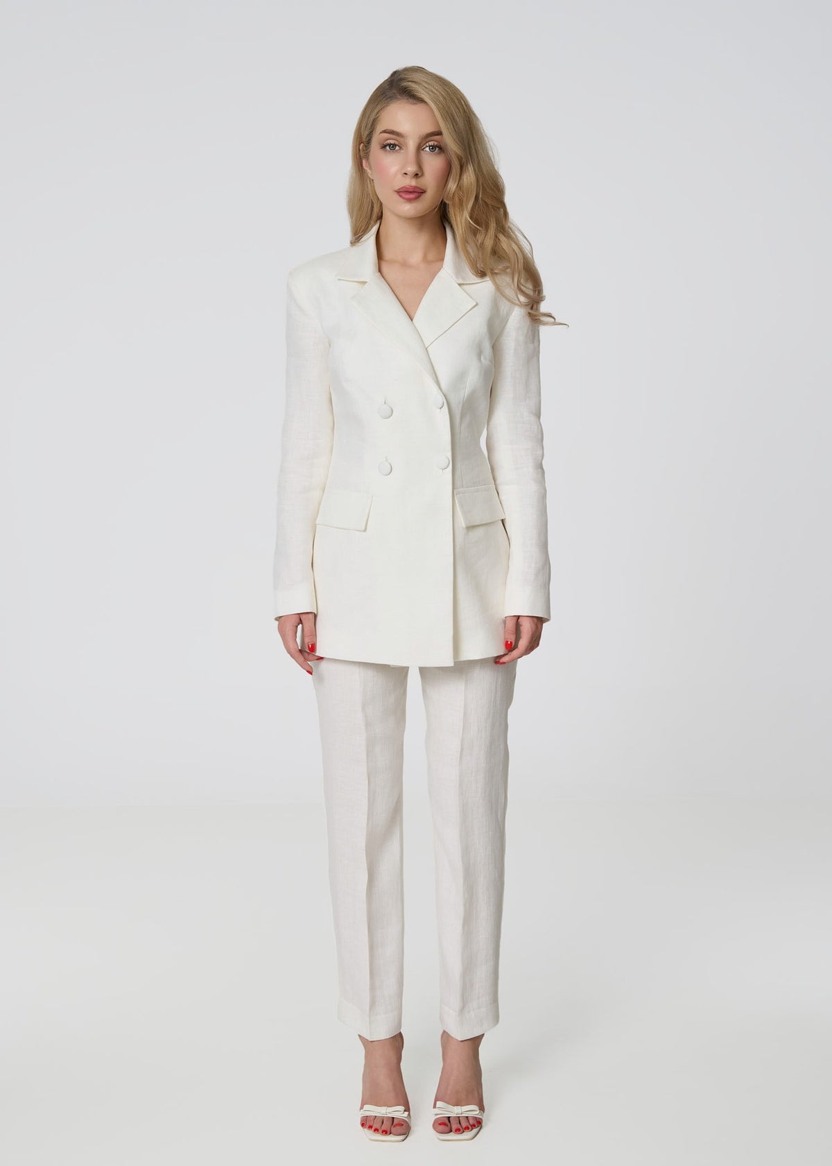 Ivory Linen Tailored Suit with Cut-Out Back