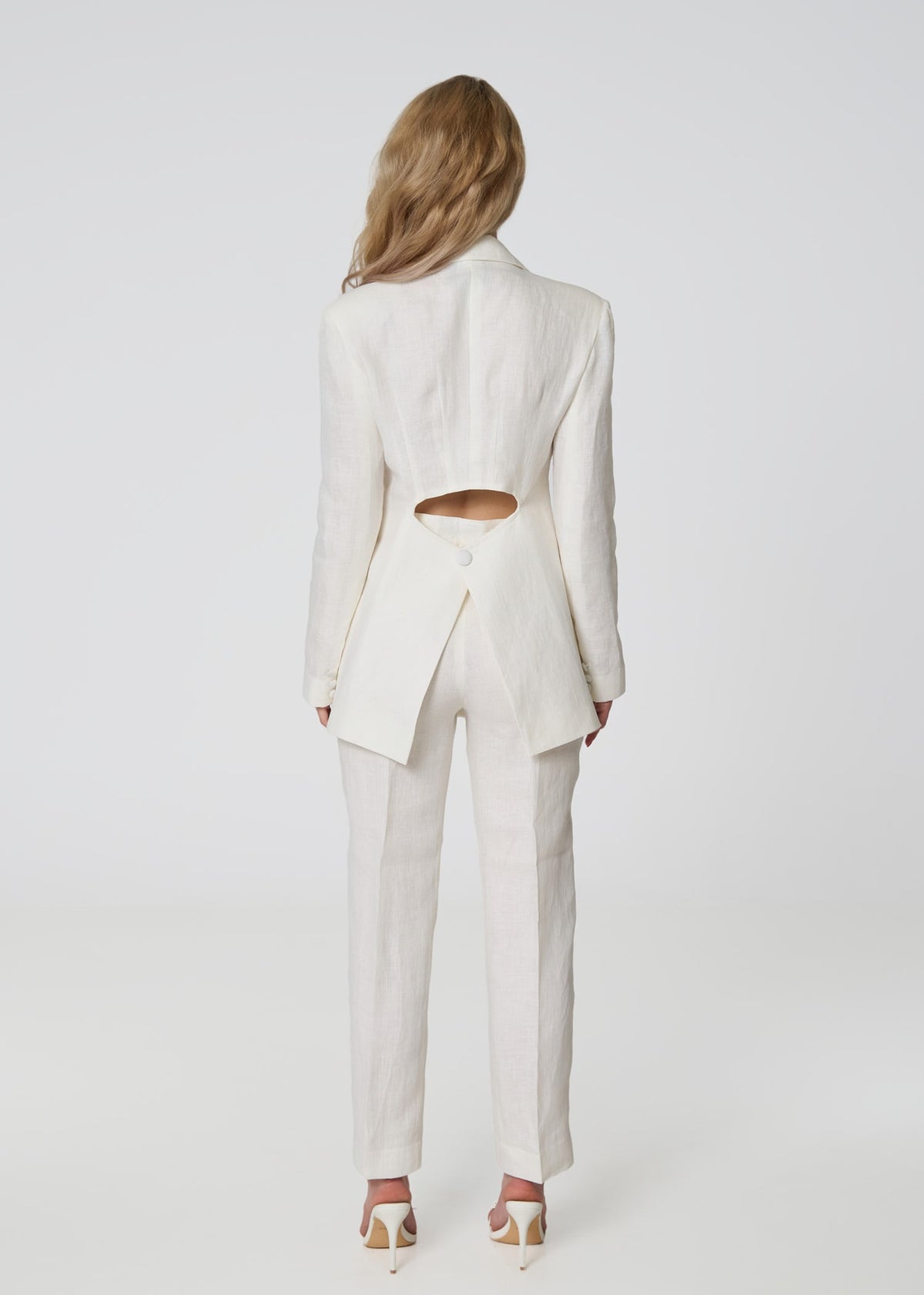 Ivory Linen Tailored Suit with Cut-Out Back
