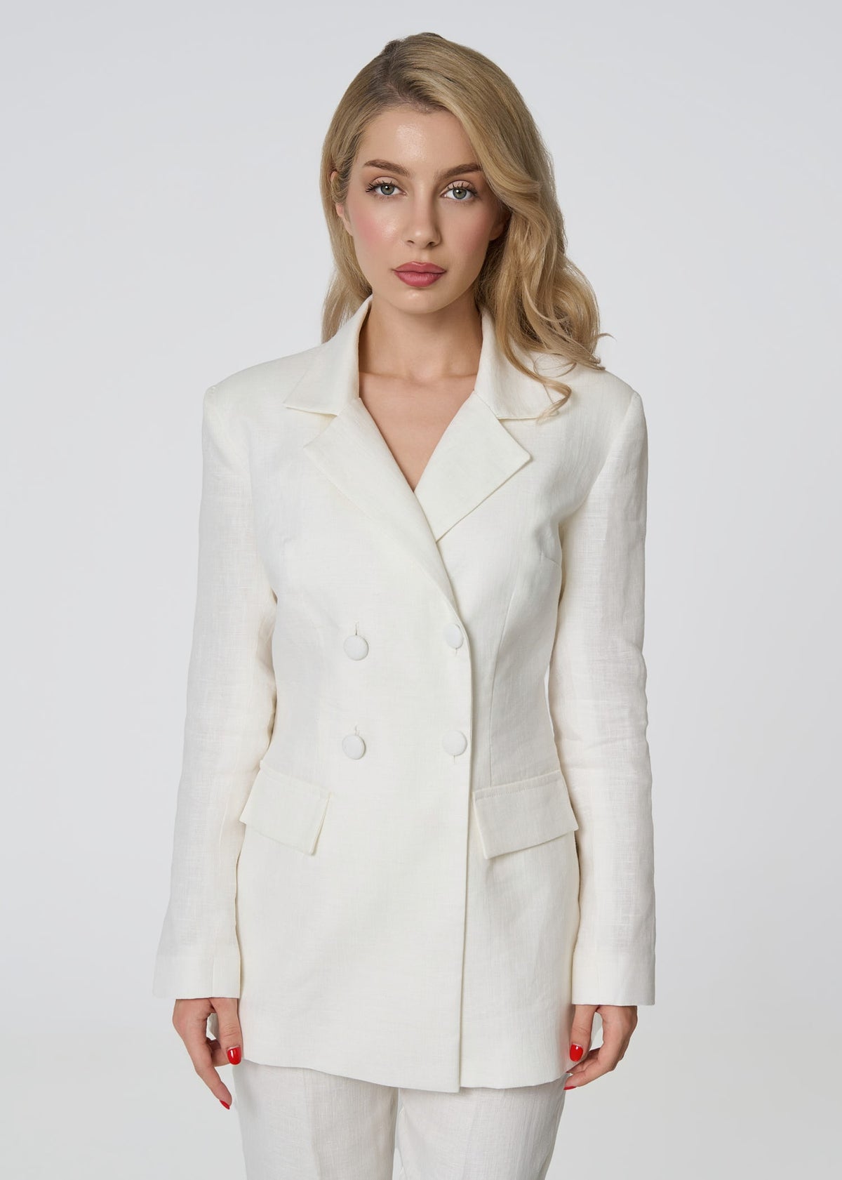 Ivory Linen Tailored Suit with Cut-Out Back