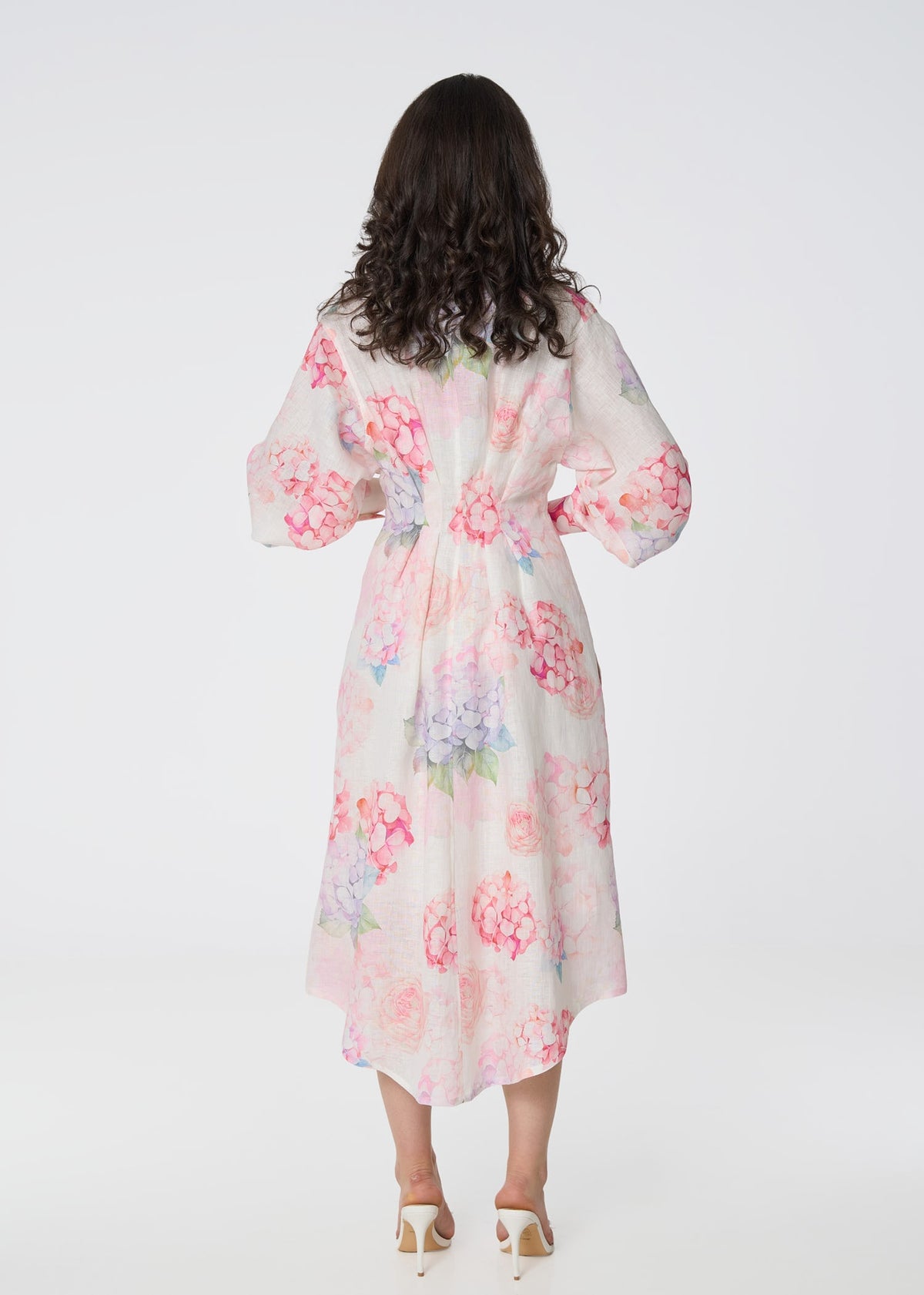 Floral Linen Shirt Dress with Balloon Sleeves
