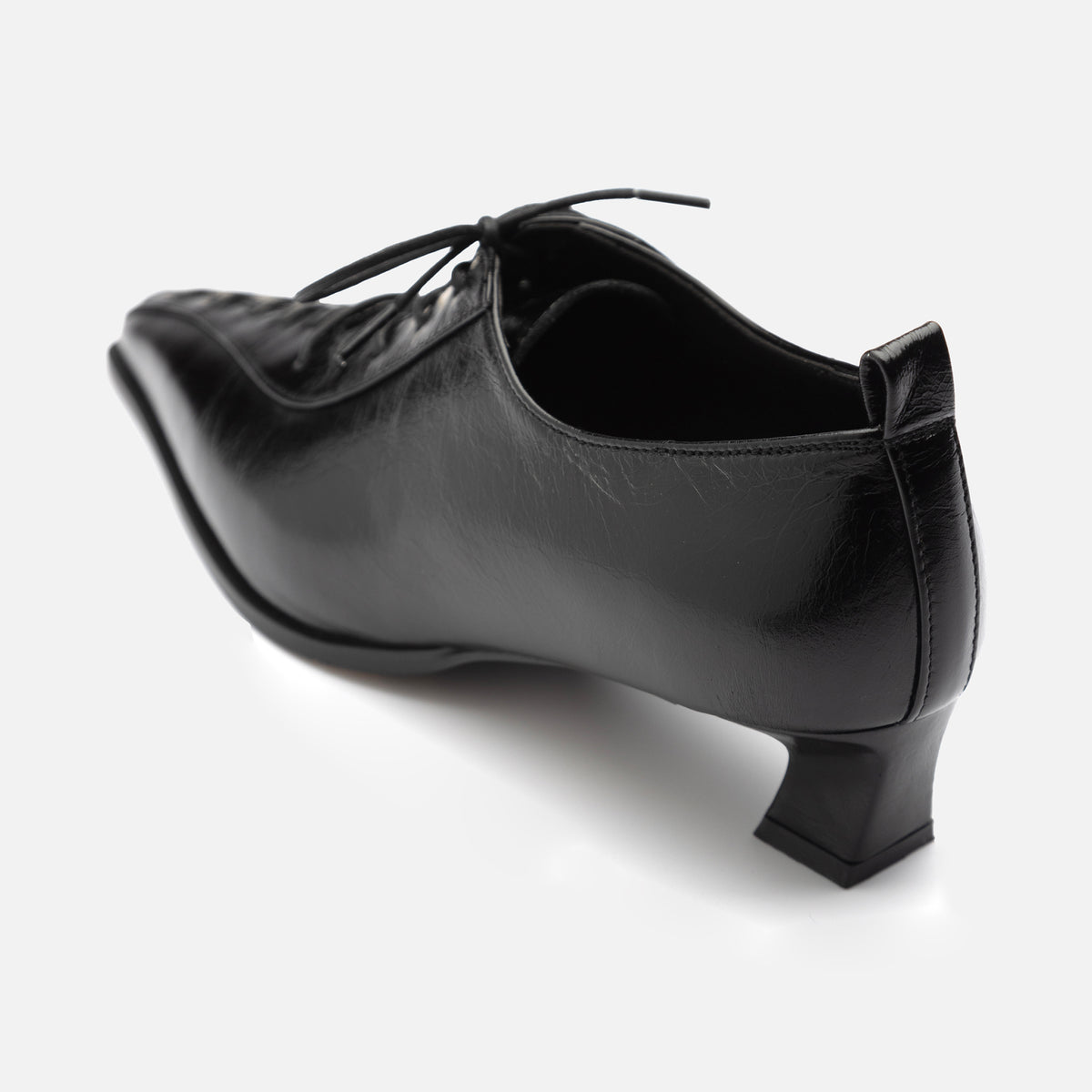 Black Lace-Up Kitten Heel 
Leather Shoes