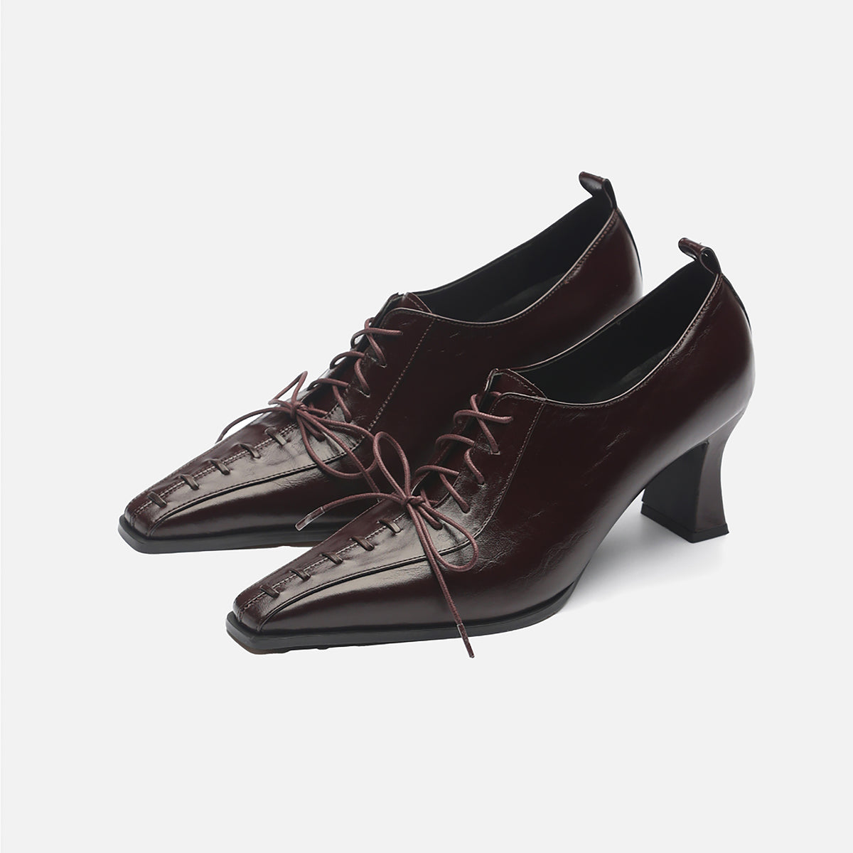 Burgundy Leather 
Lace-Up Heeled Pumps