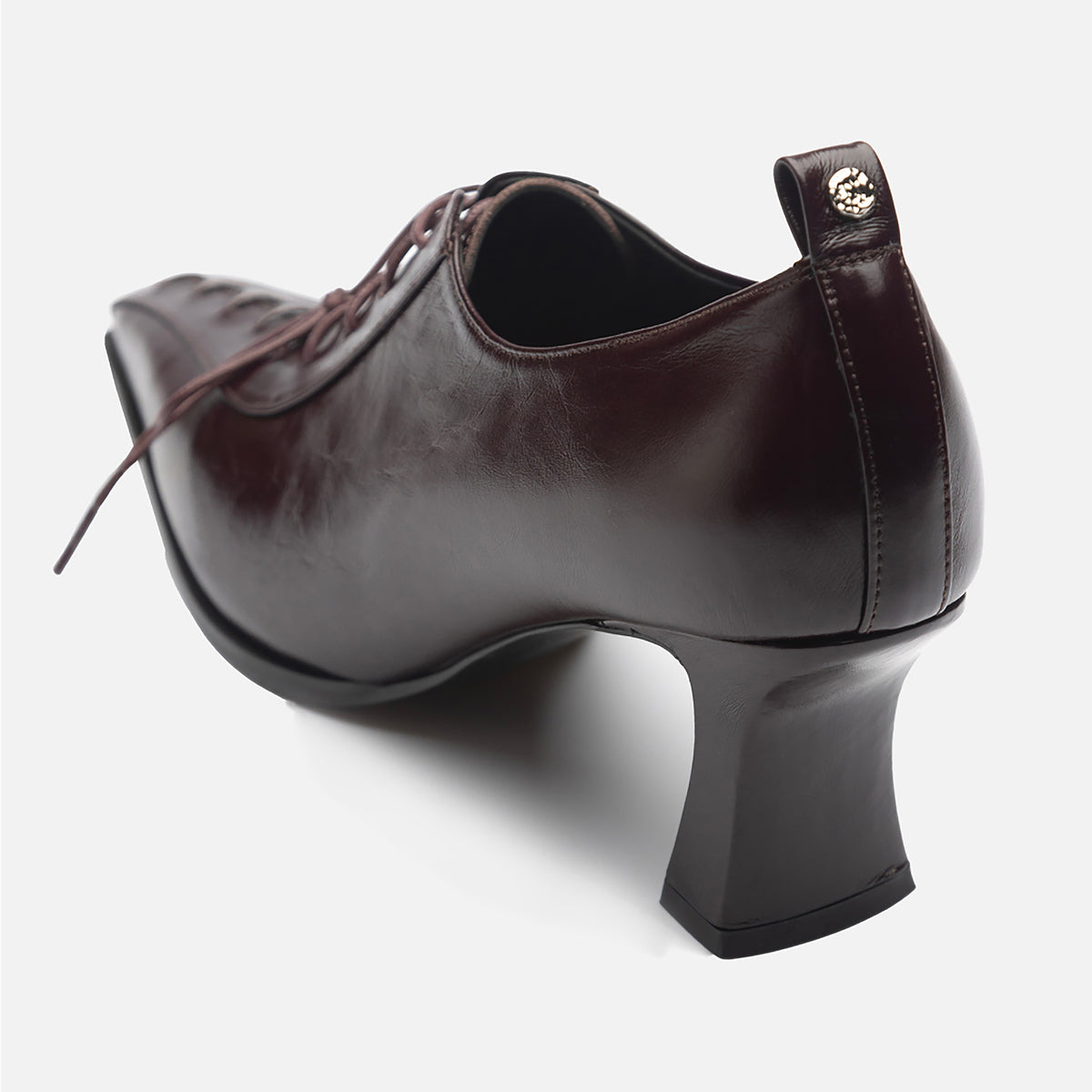 Burgundy Leather 
Lace-Up Heeled Pumps