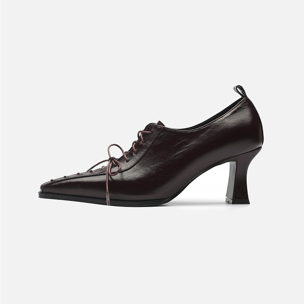 Burgundy Leather 
Lace-Up Heeled Pumps