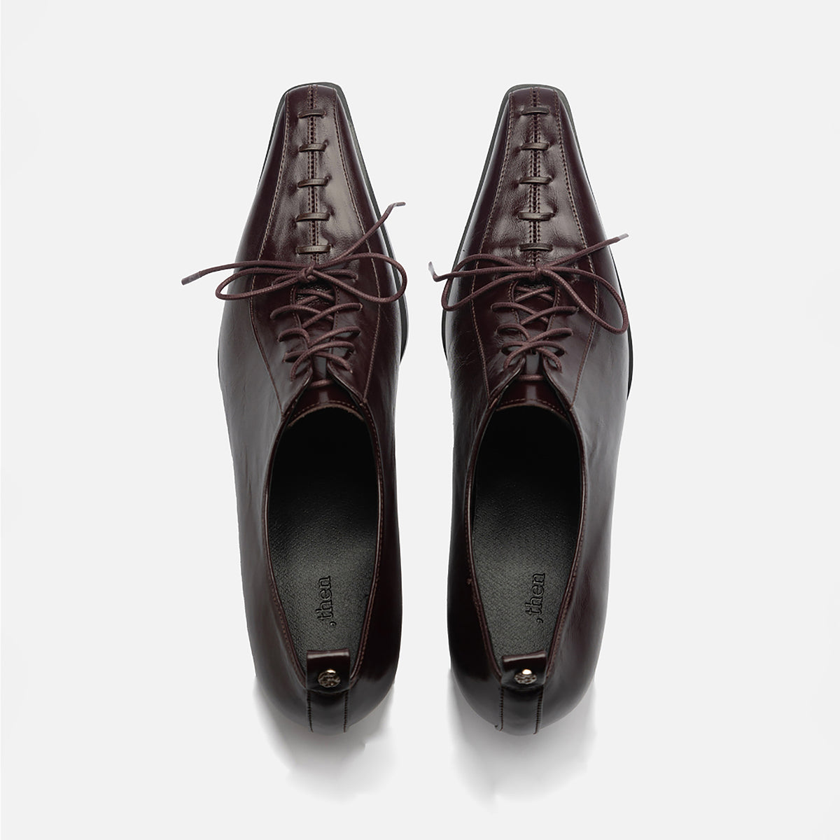 Burgundy Leather 
Lace-Up Heeled Pumps