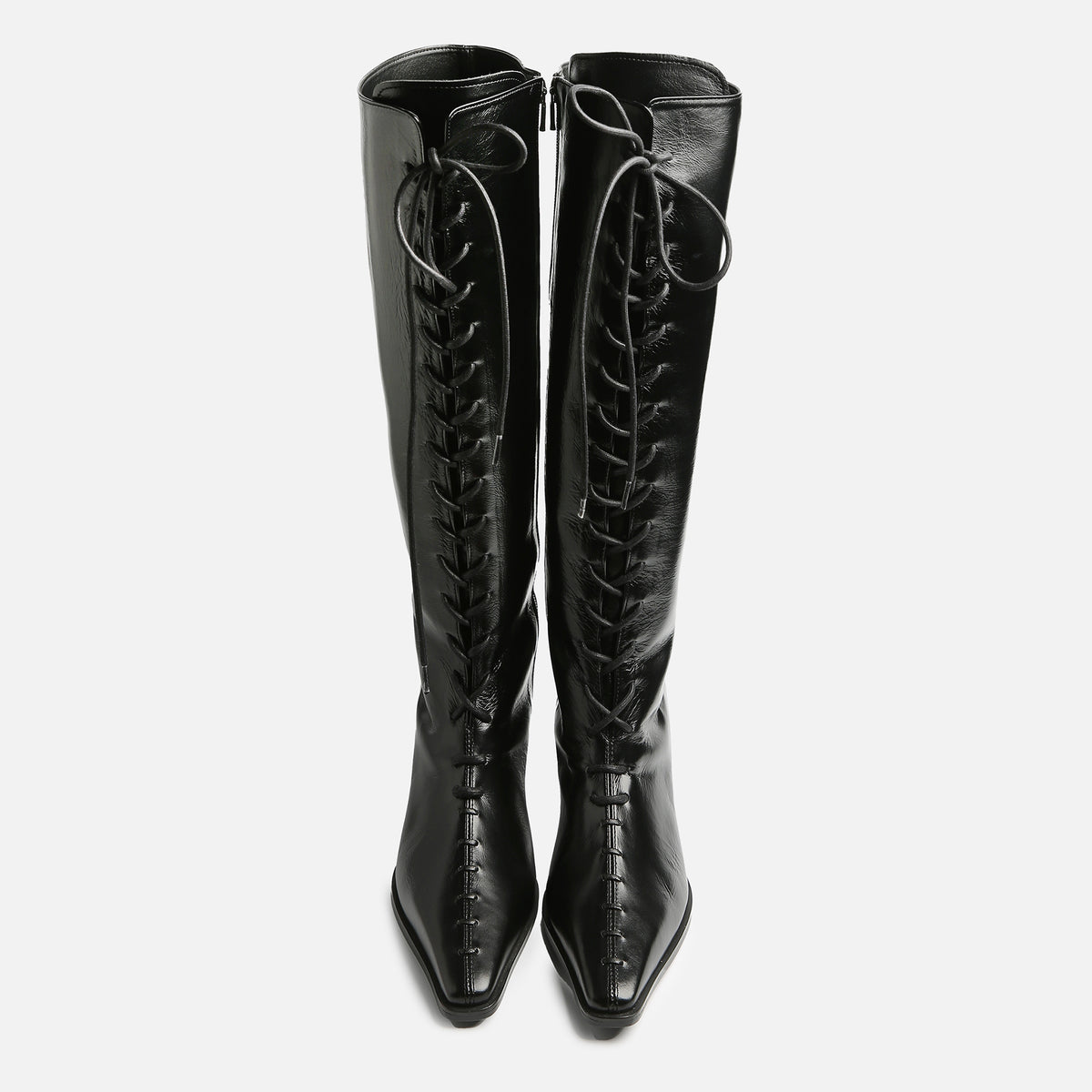 Black Lace-Up Knee-High Leather Boots
