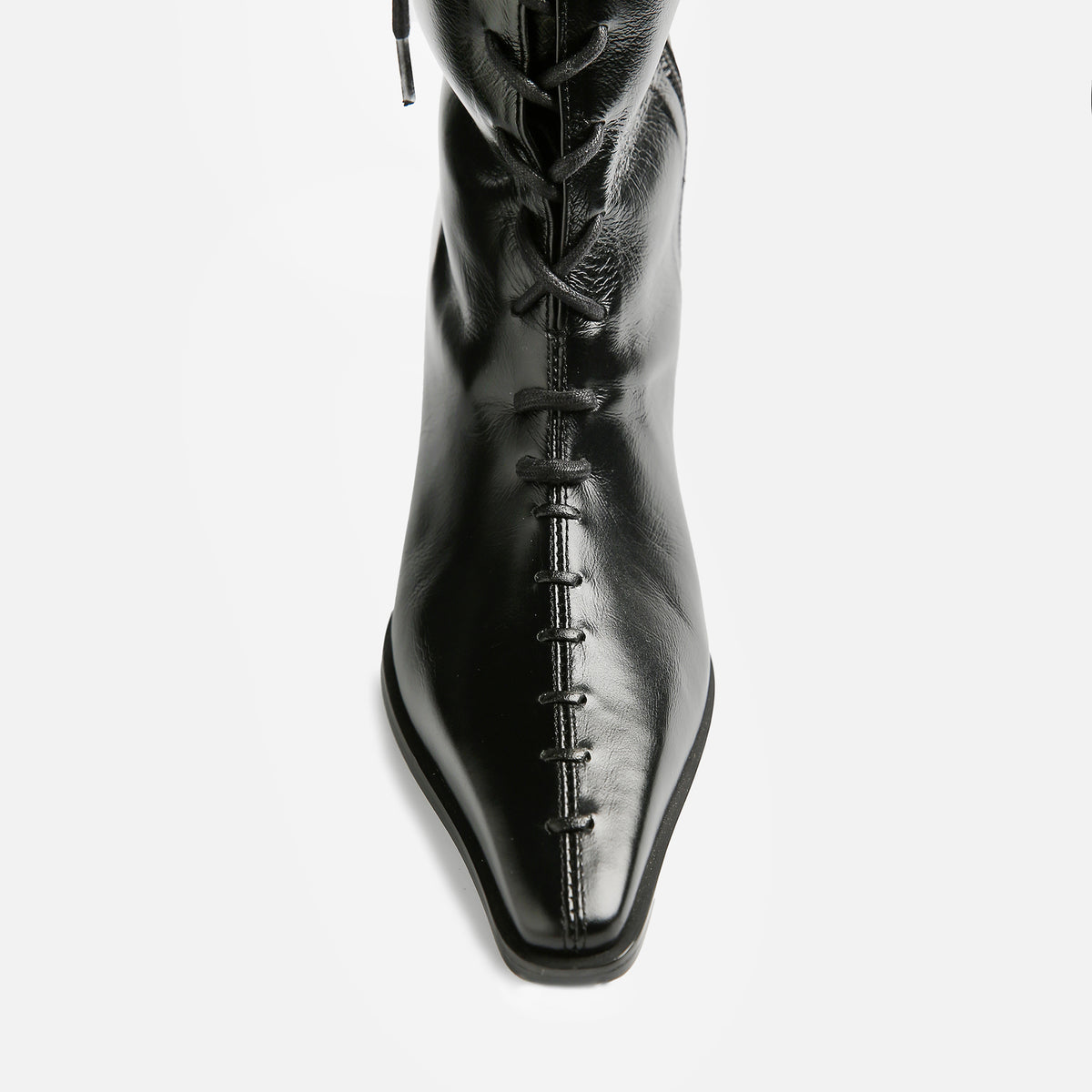Black Lace-Up Knee-High Leather Boots