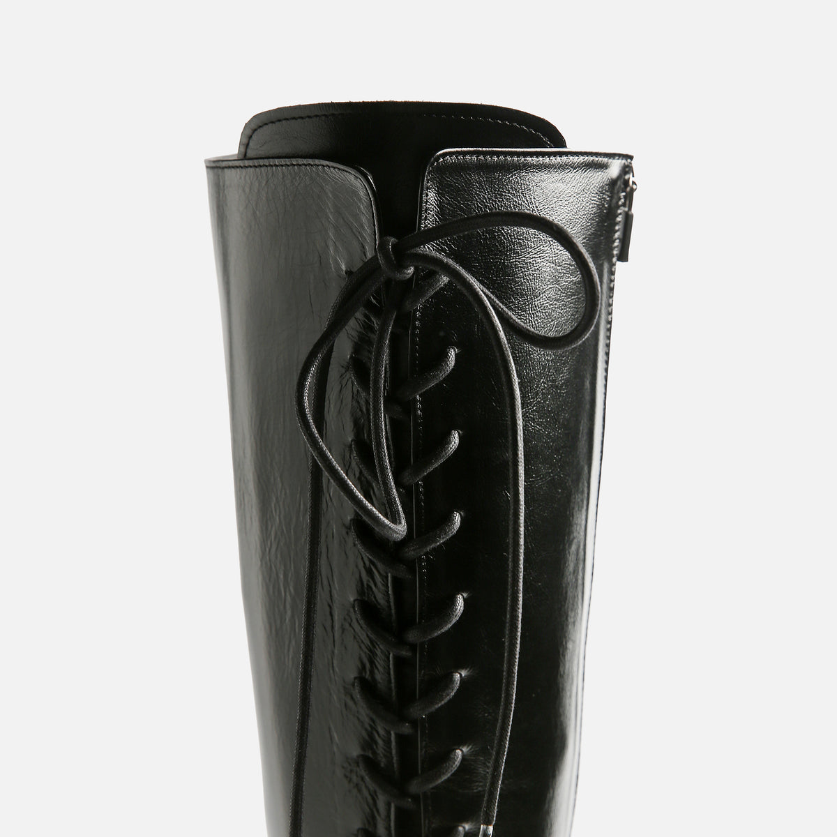 Black Lace-Up Knee-High Leather Boots