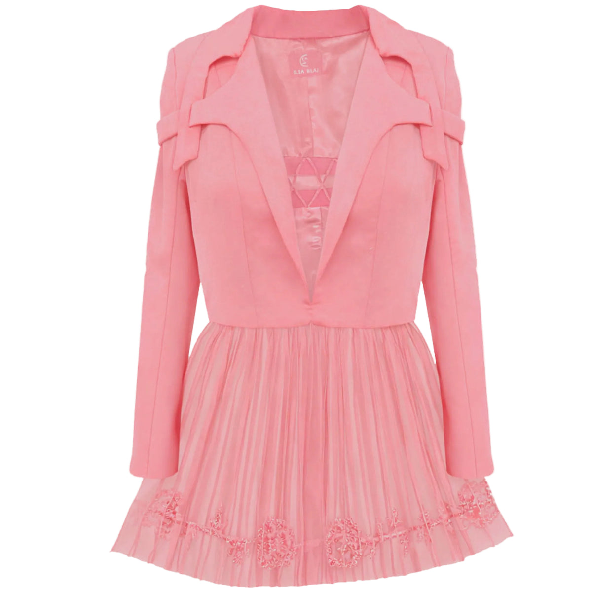 Pink dress with a jacket on a white background