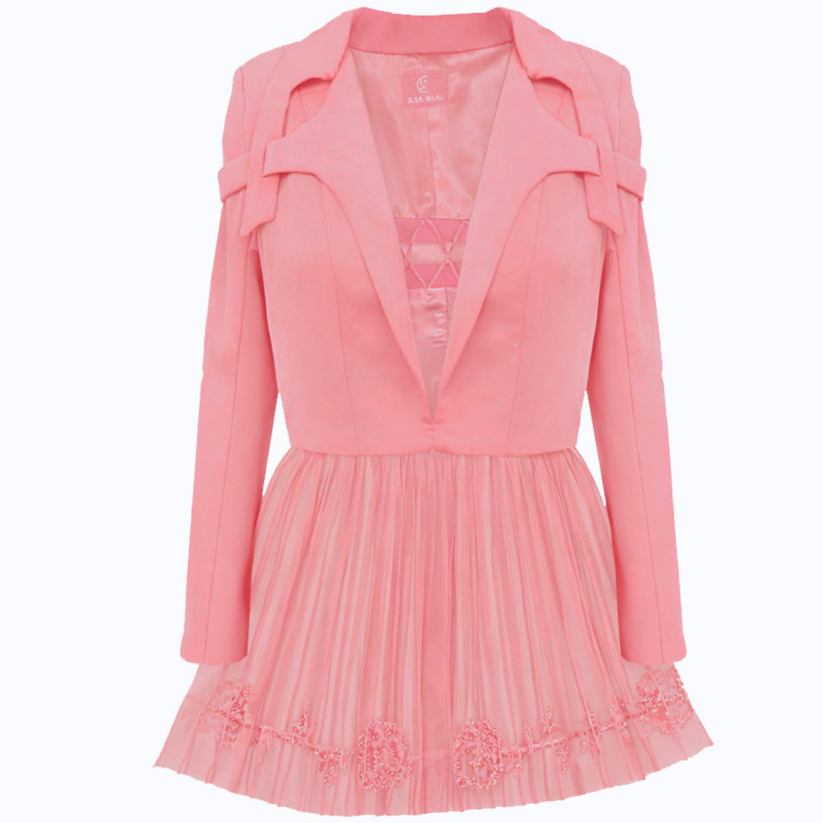 Pink dress with a jacket on a white background