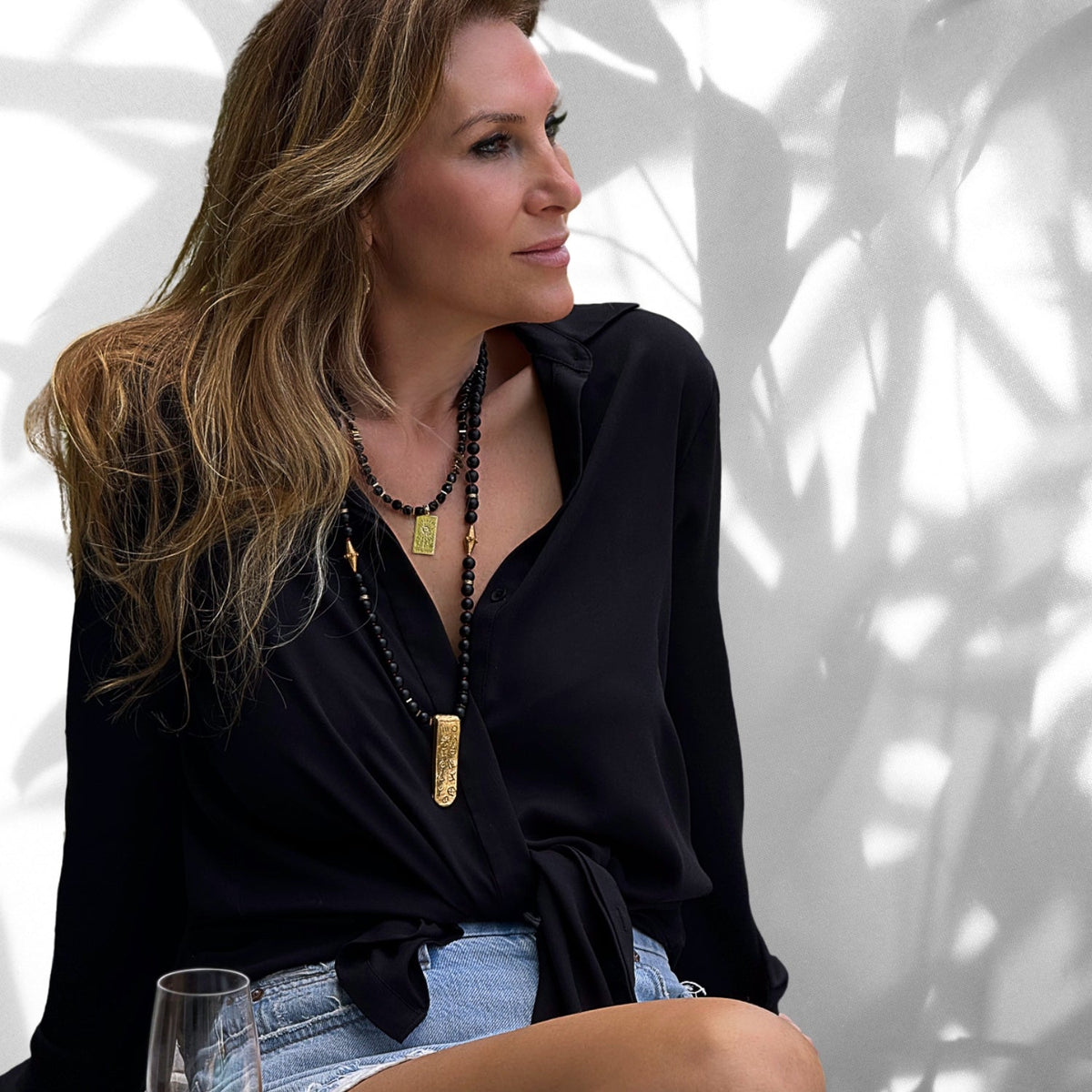 Matte Black Onyx Beads and Radiant Gold Hematite Spacers