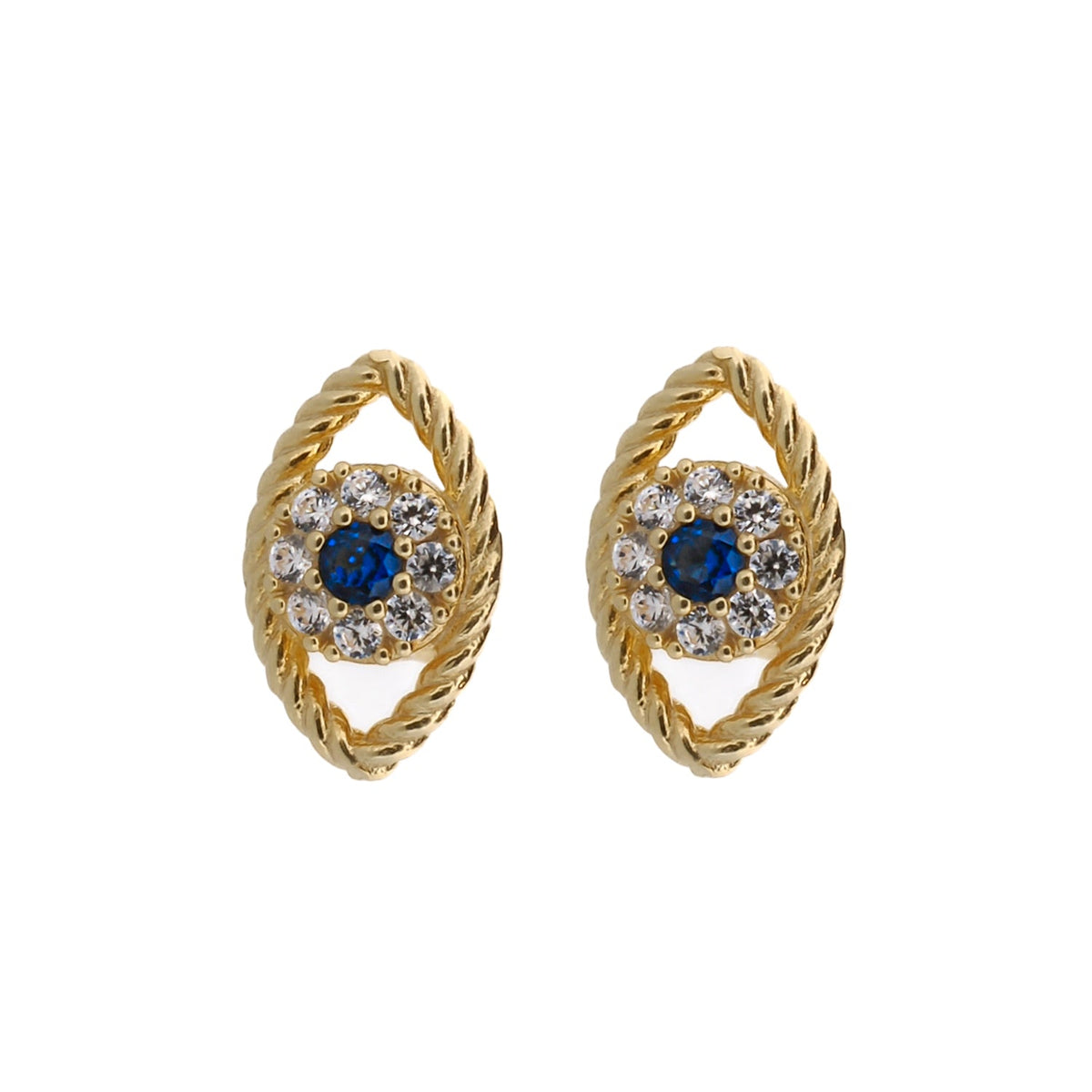 Elegant Evil Eye Earrings crafted with blue sapphire and gold vermeil.