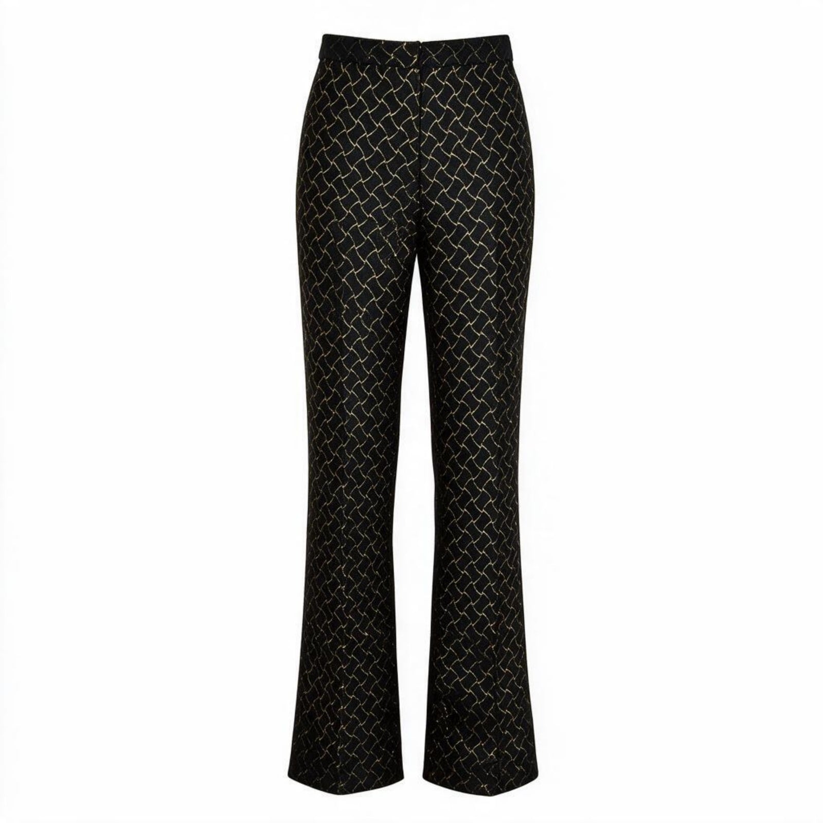 ZHYUN.K gold metallic jacquard trousers, evening women's tailoring, buy at DOORS NYC