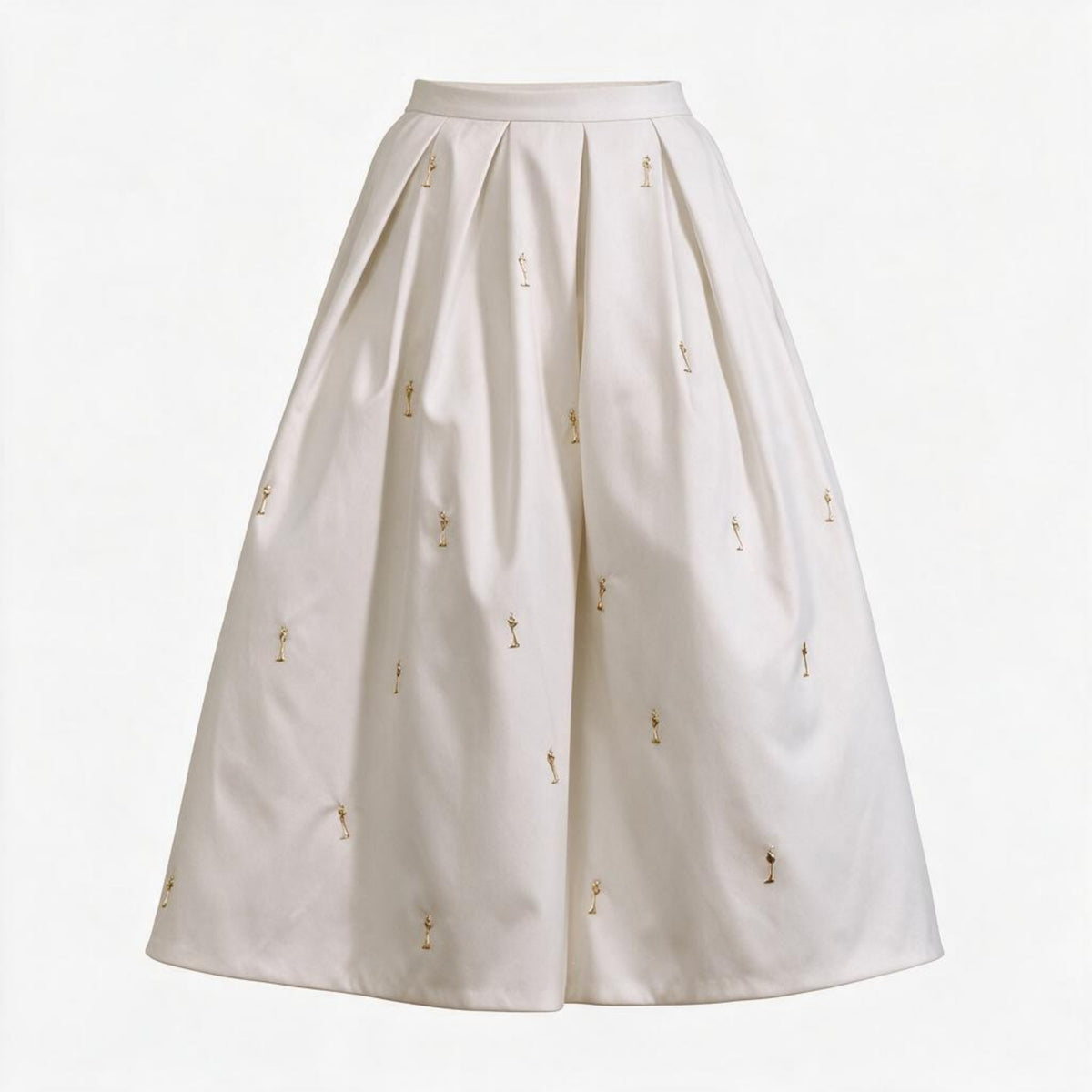 ZHYUN.K white and gold satin symbol skirt, women's evening skirt, buy at DOORS NYC