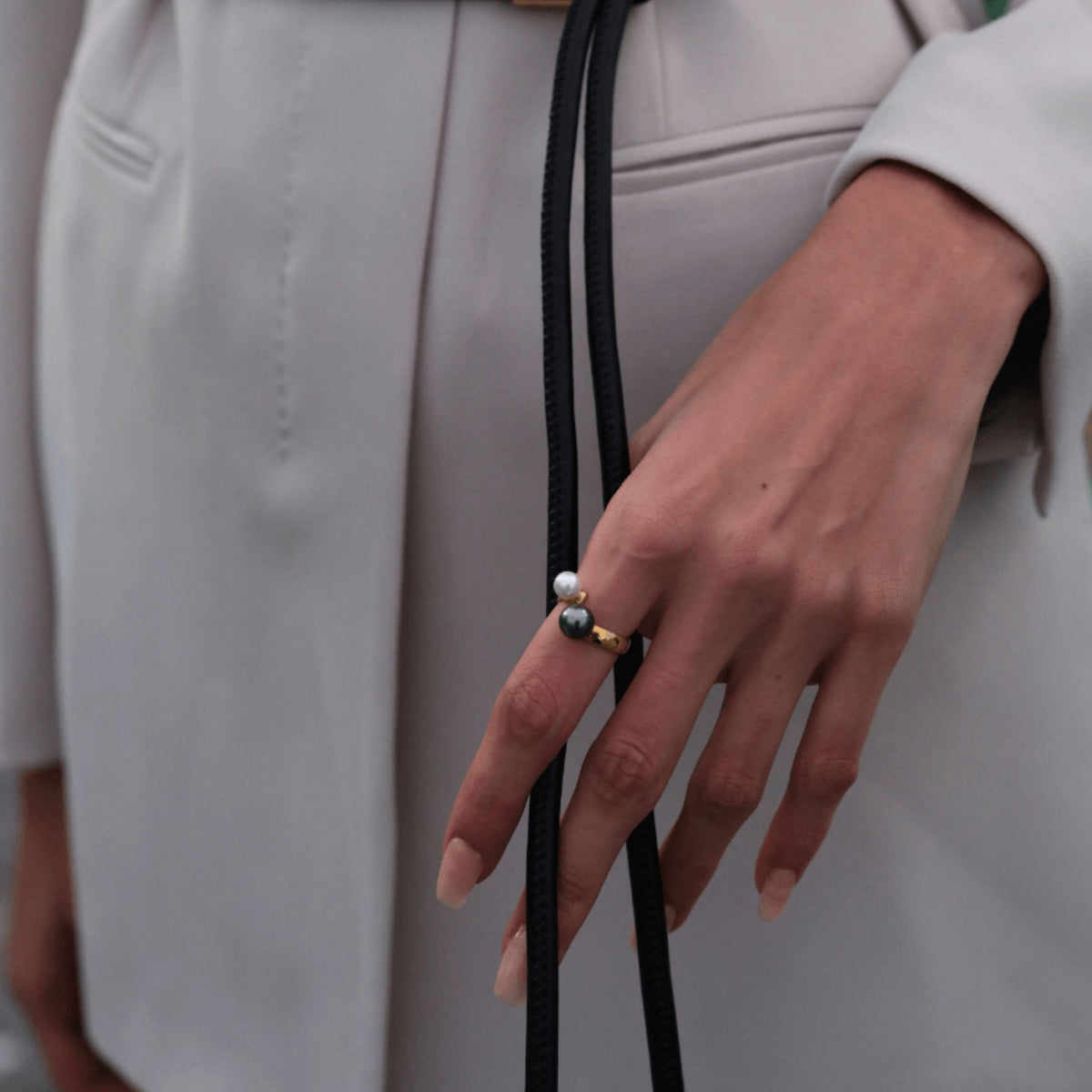 LINYA JEWELRY - Gray Pearl Ring Gold, buy at DOORS NYC