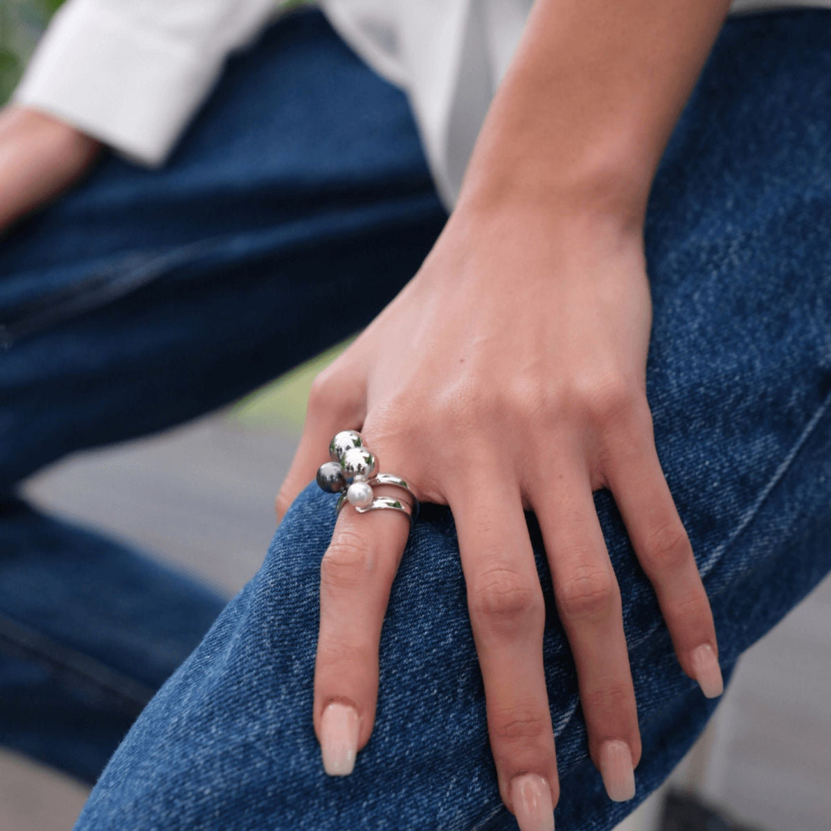 LINYA JEWELRY - Gray Pearl Ring Silver, buy at DOORS NYC