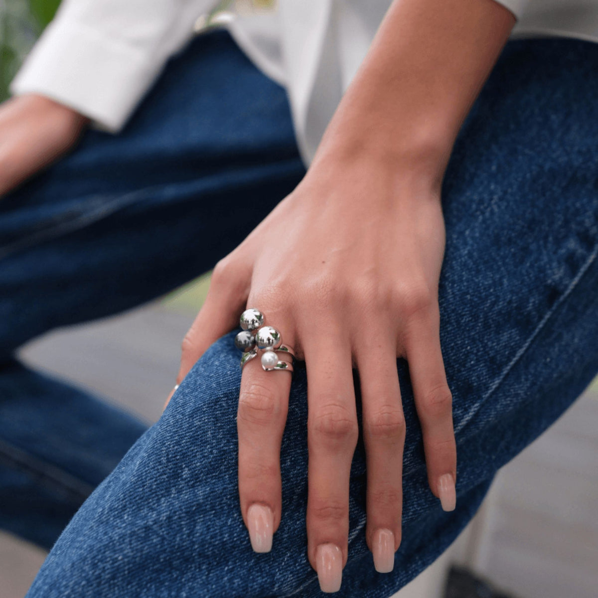 LINYA JEWELRY - Gray Pearl Ring Silver, buy at DOORS NYC