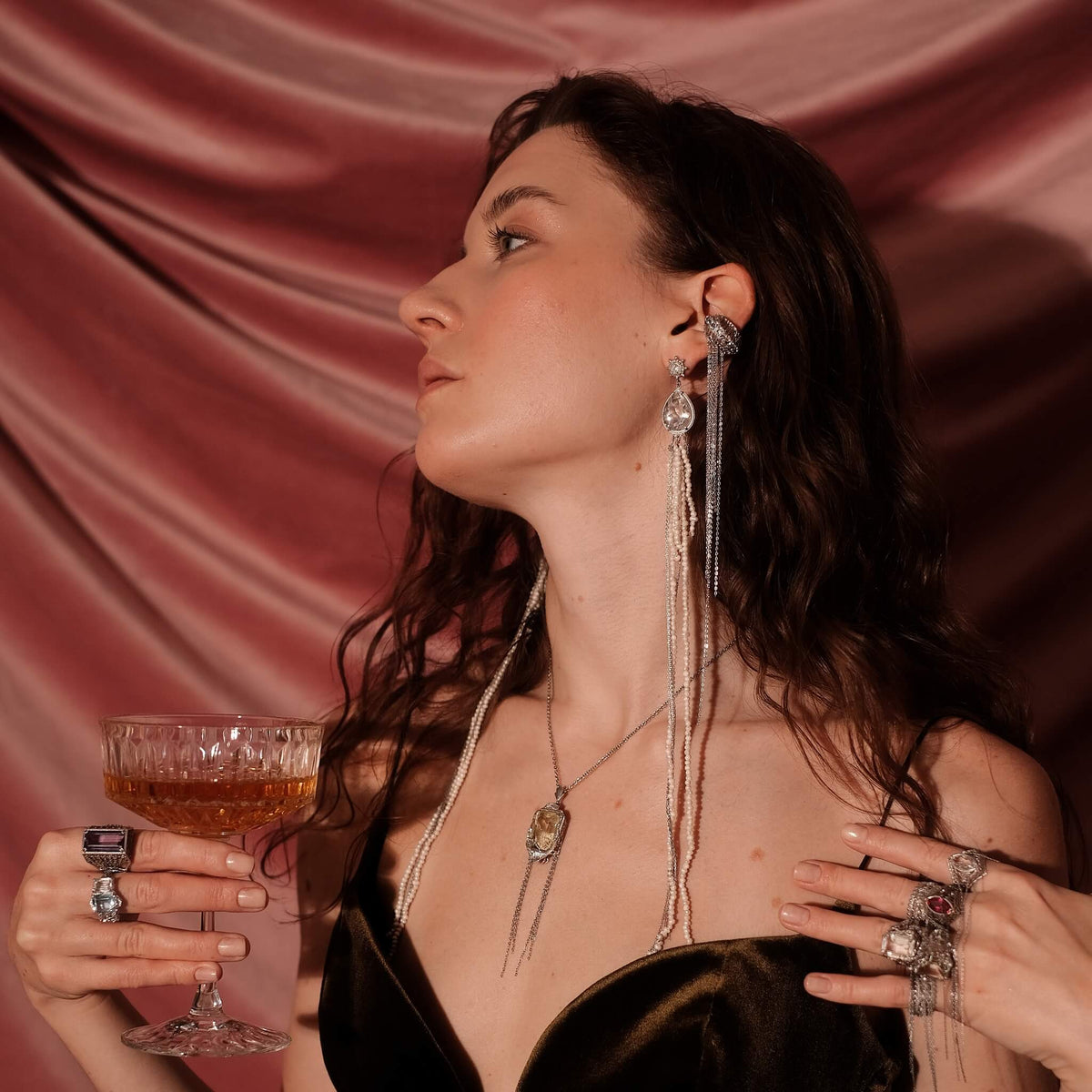 Greatness Gone Earcuff with Chains | Blue Topaz