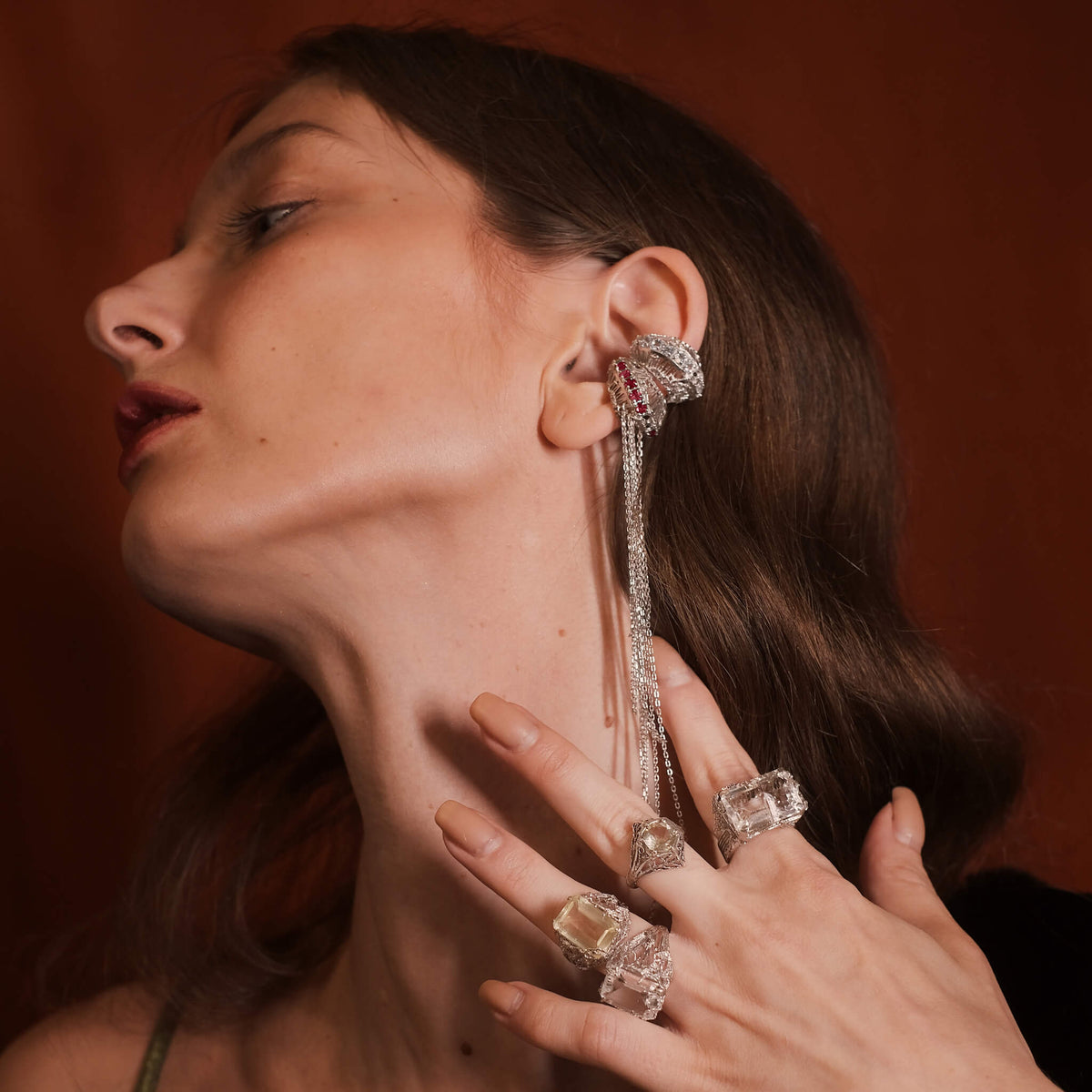 Greatness Gone Earcuff with Chains | Garnet