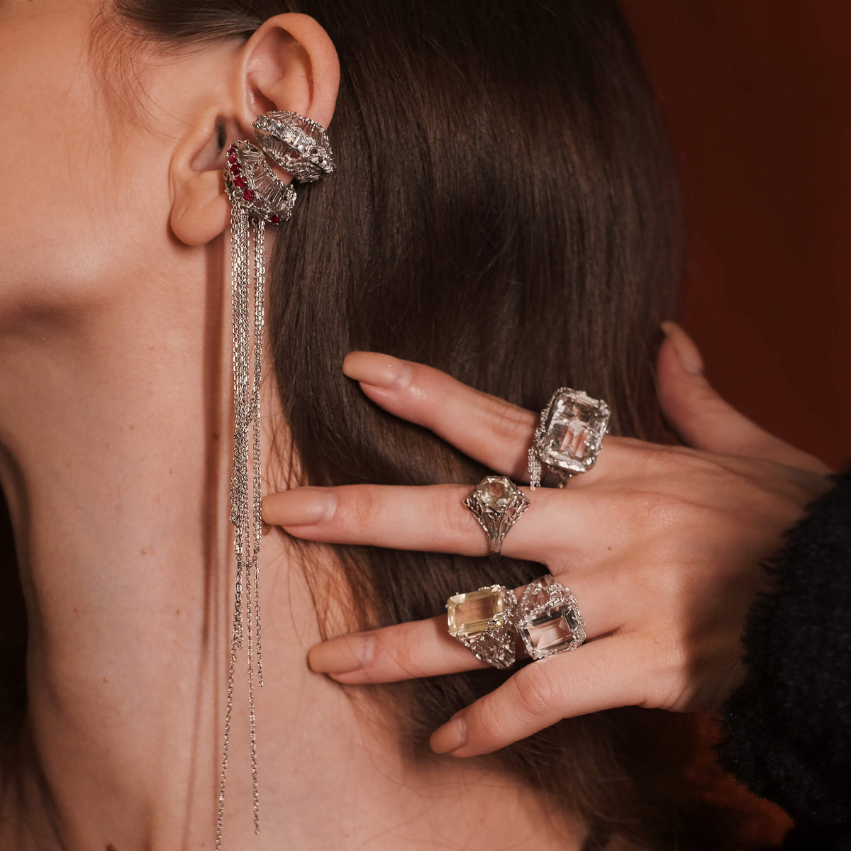 Greatness Gone Earcuff with Chains | Garnet