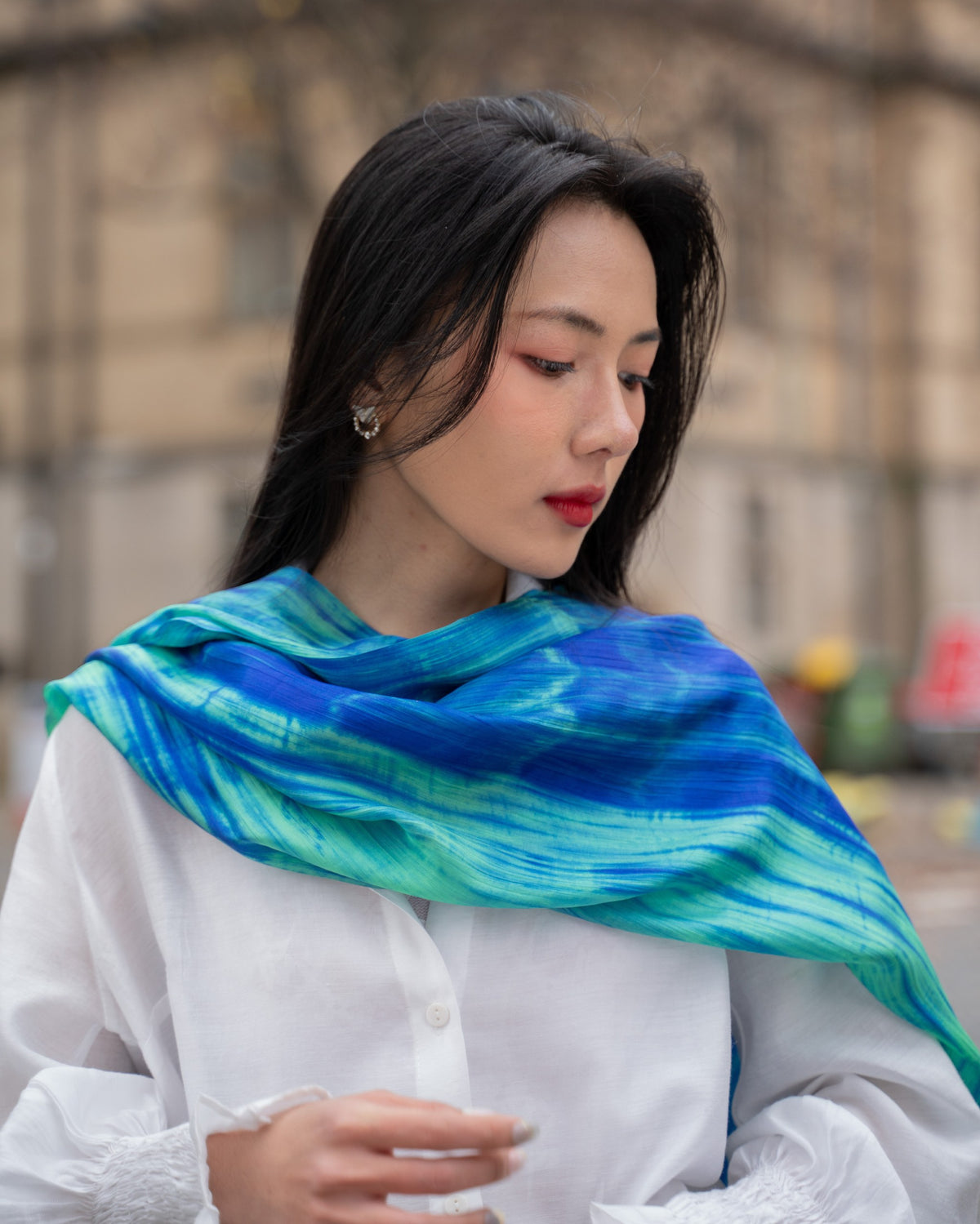 Green Blue Brushstroke Scarf