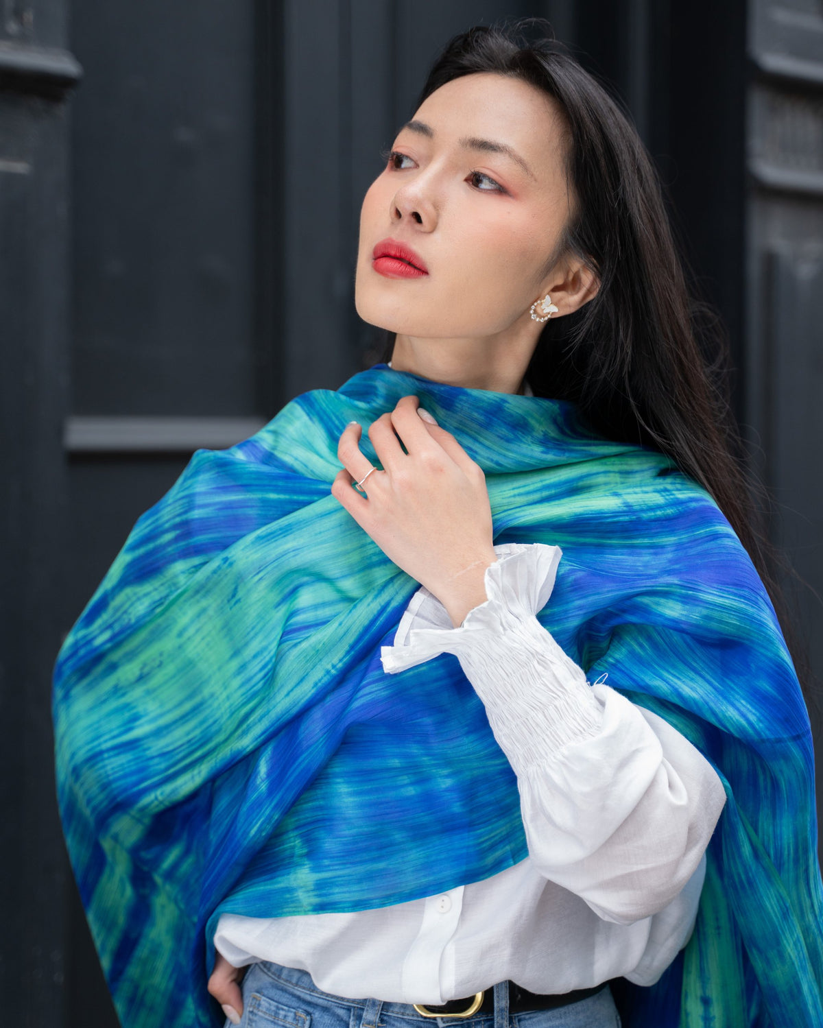 Green Blue Brushstroke Scarf