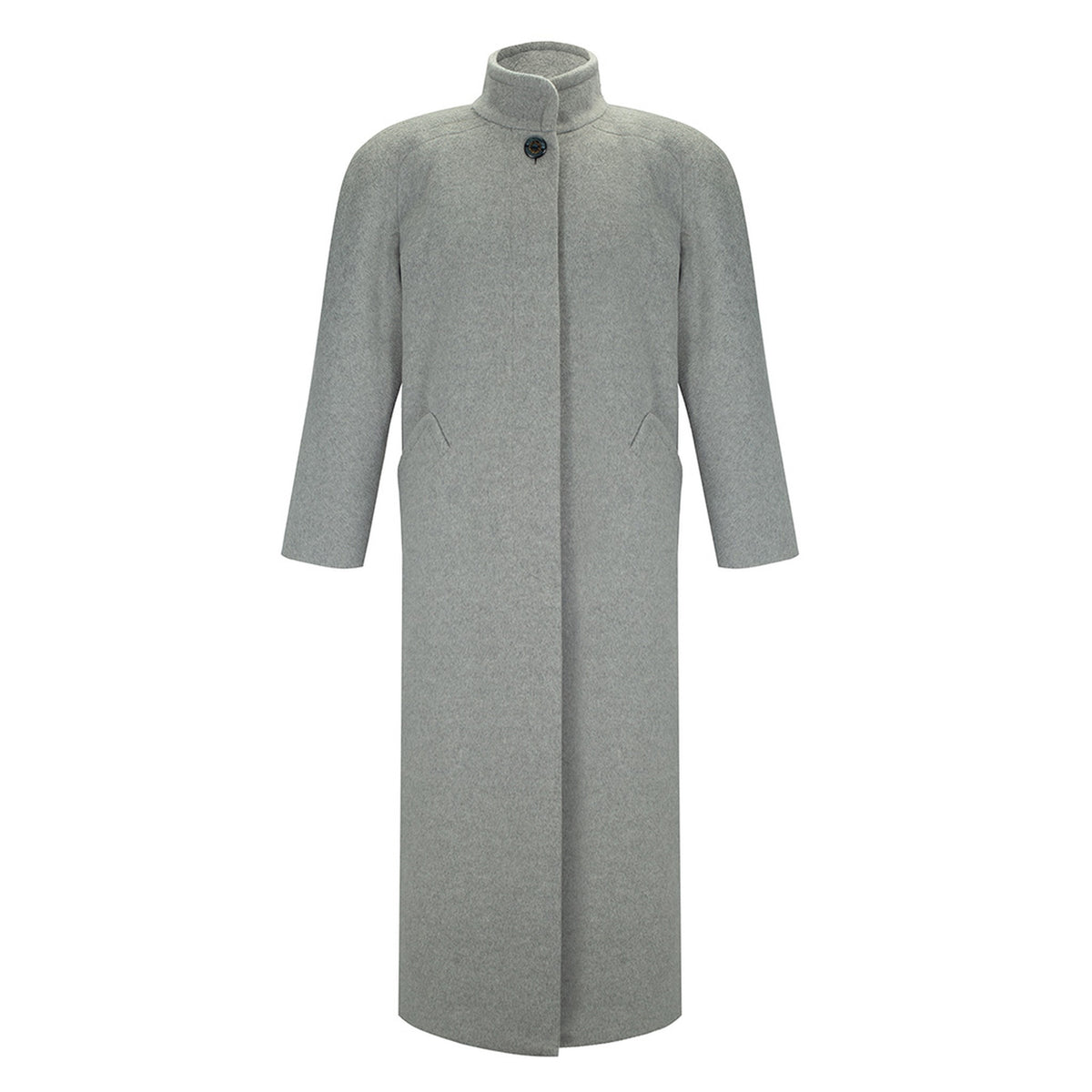 Grey wool-blend maxi coat with vintage buttons by MASHAT