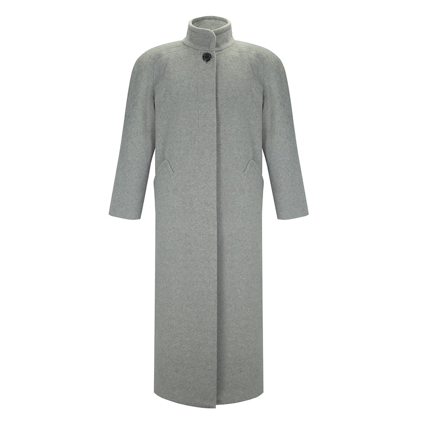 Grey wool-blend maxi coat with vintage buttons by MASHAT