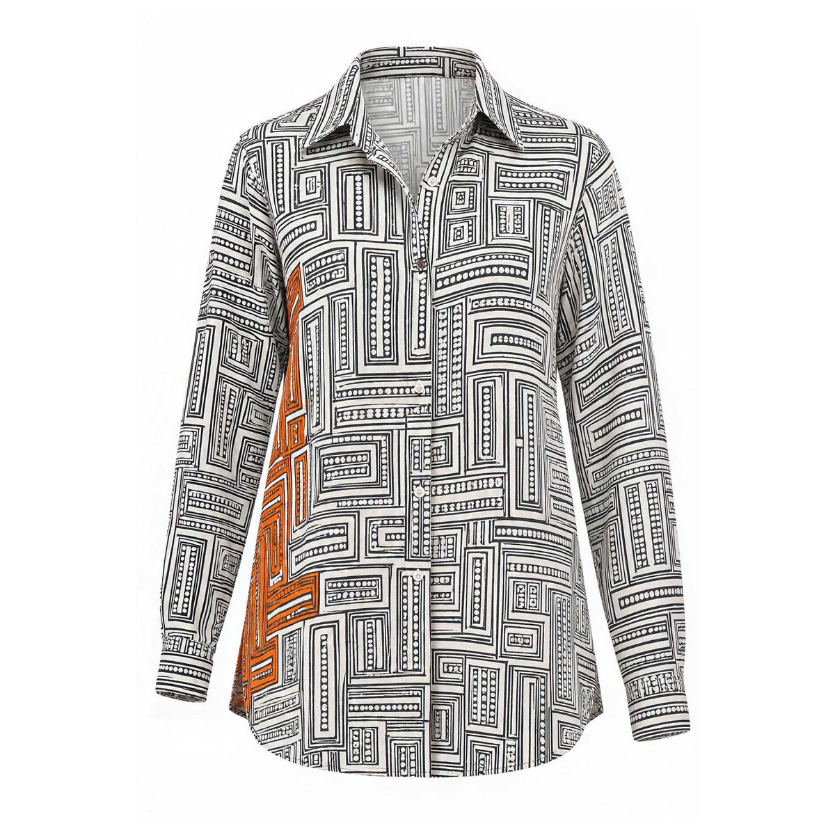 IEVA - Black White Burnt Orange Embellished Shirt, buy at DOORS NYC