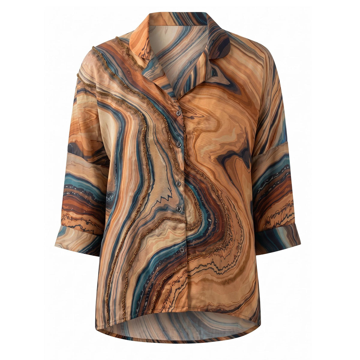 Brown Grey Orange Embellished Shirt