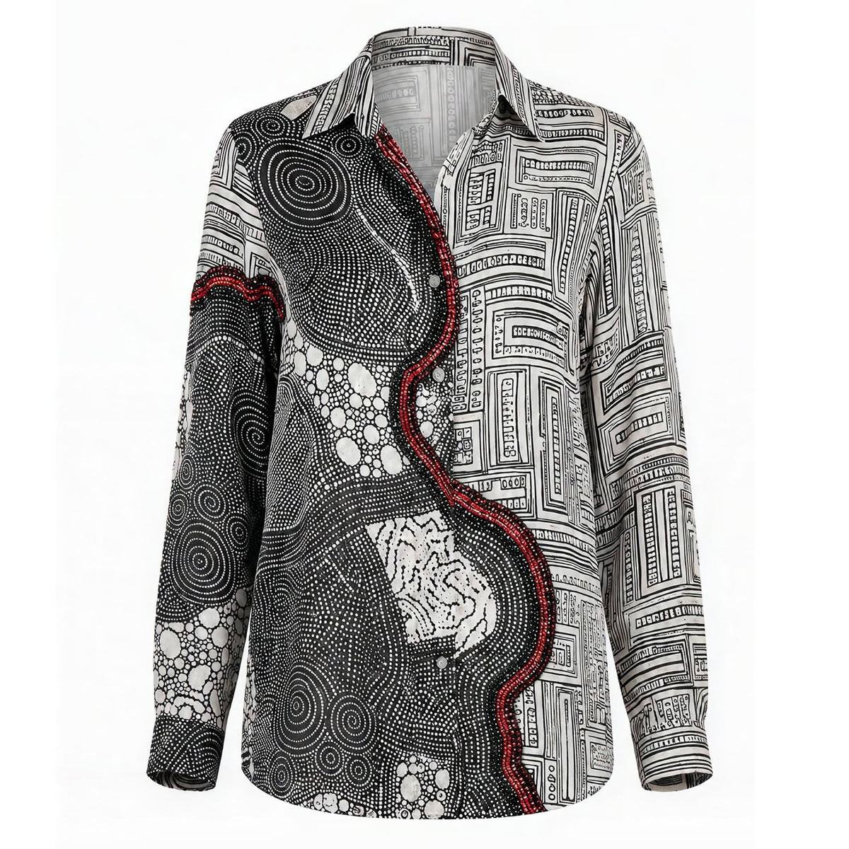 Black White Red Embellished Shirt