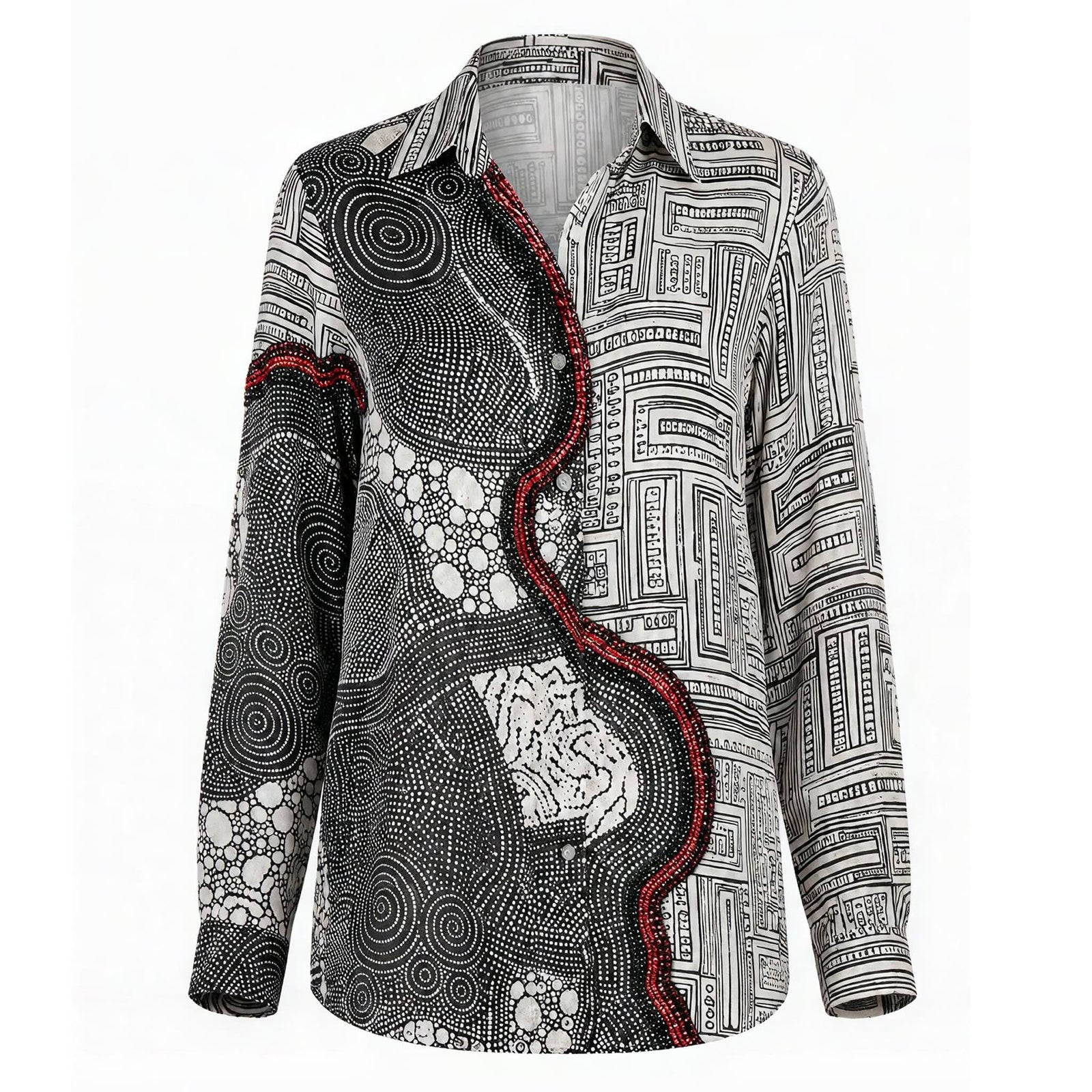 Black White Red Embellished Shirt